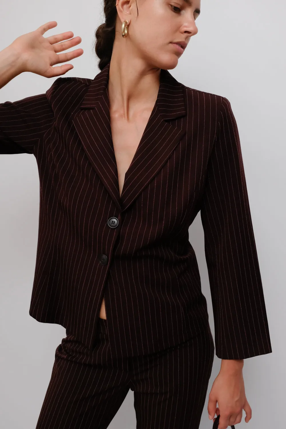 PINSTRIPE BURGUNDY PANT SUIT