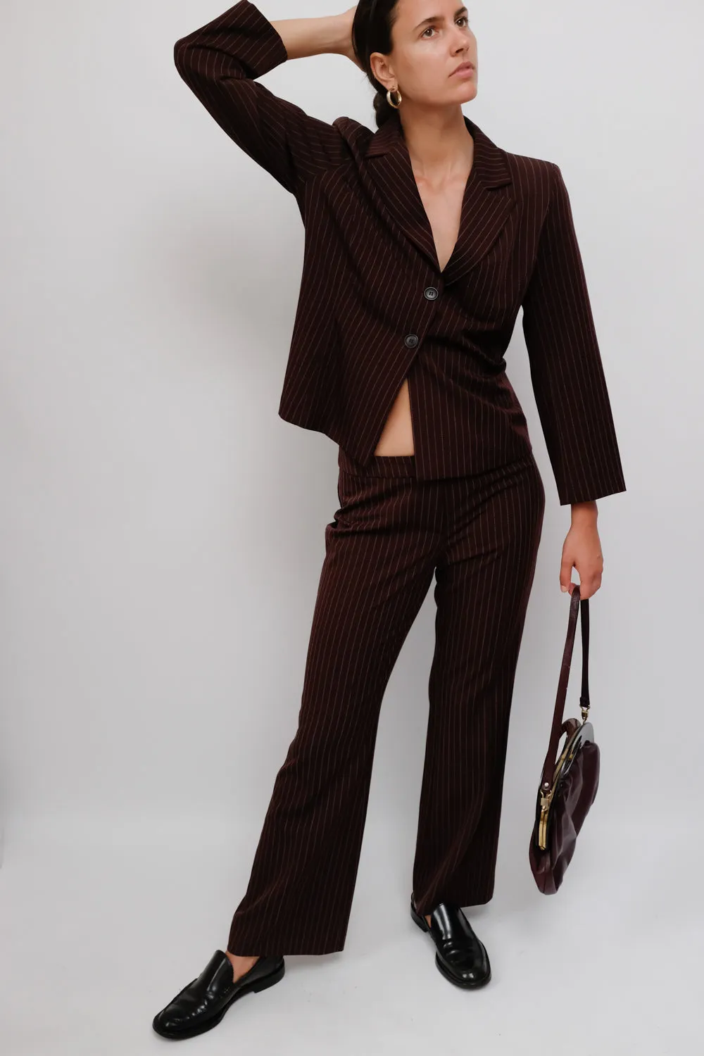 PINSTRIPE BURGUNDY PANT SUIT