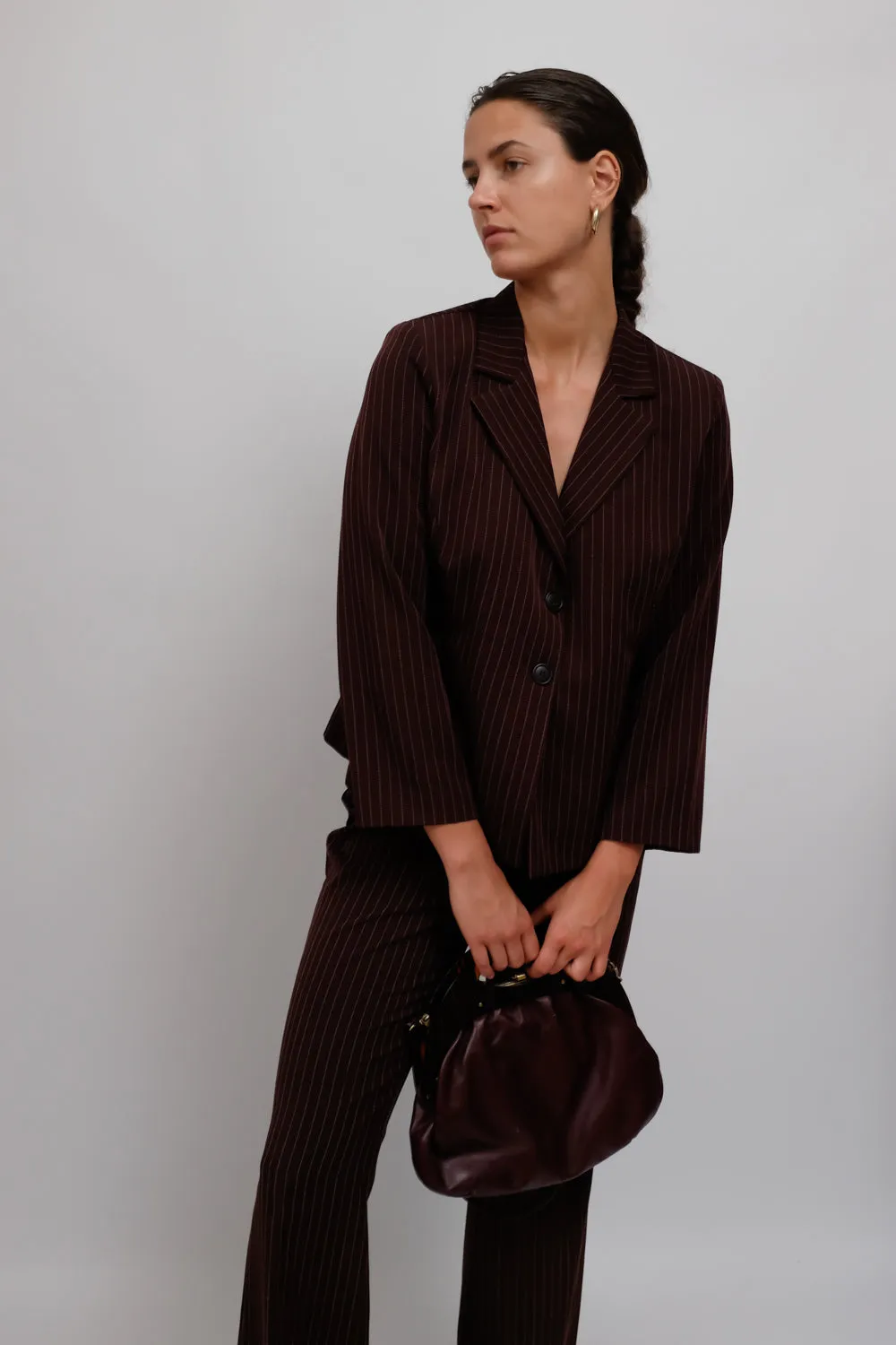 PINSTRIPE BURGUNDY PANT SUIT