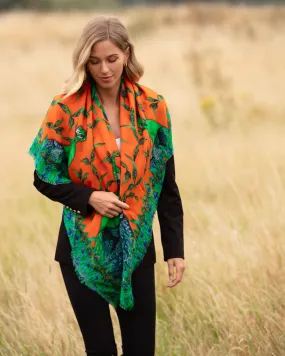 Pluming Marvellous Macarena Orange Wool Silk Shawl