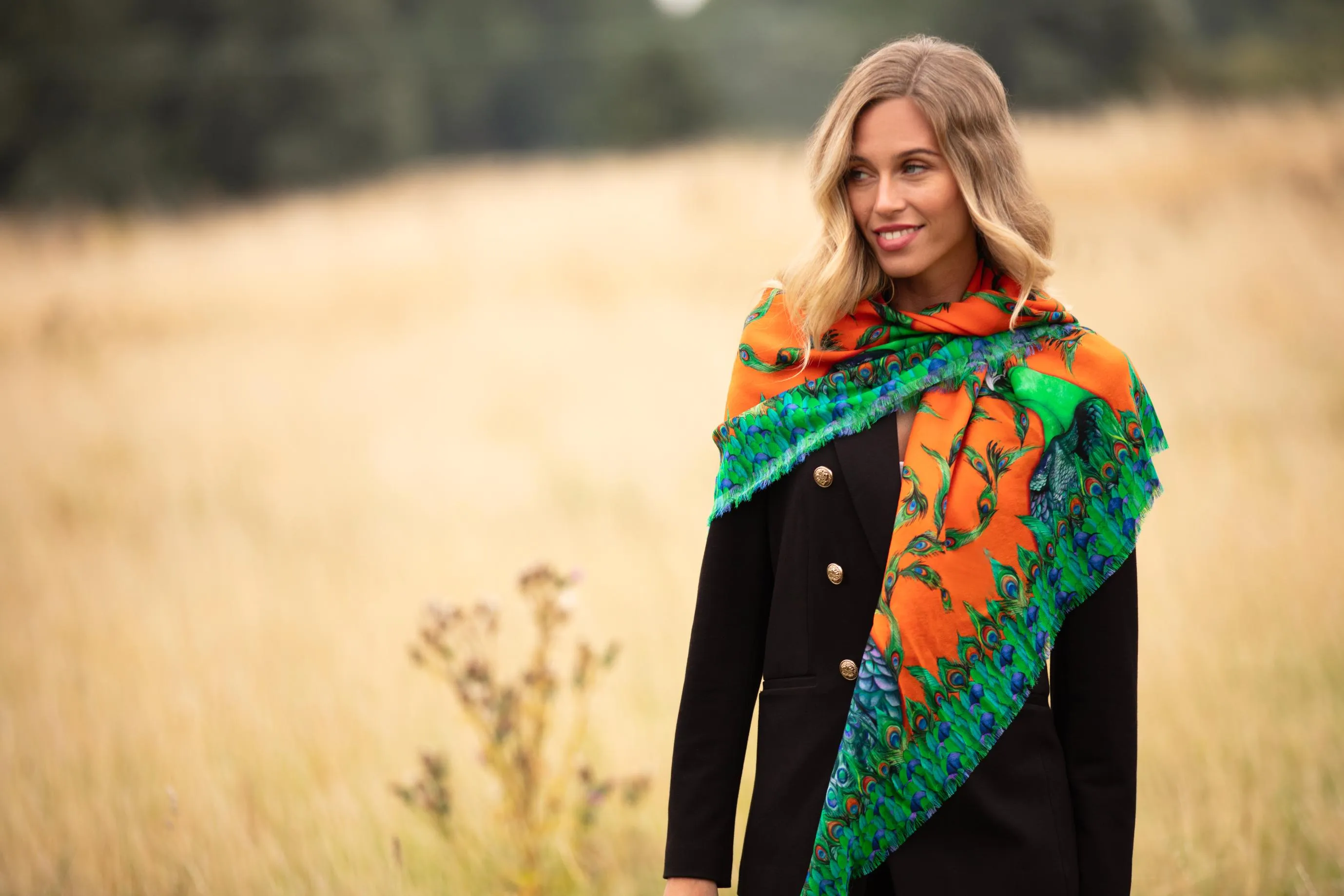 Pluming Marvellous Macarena Orange Wool Silk Shawl