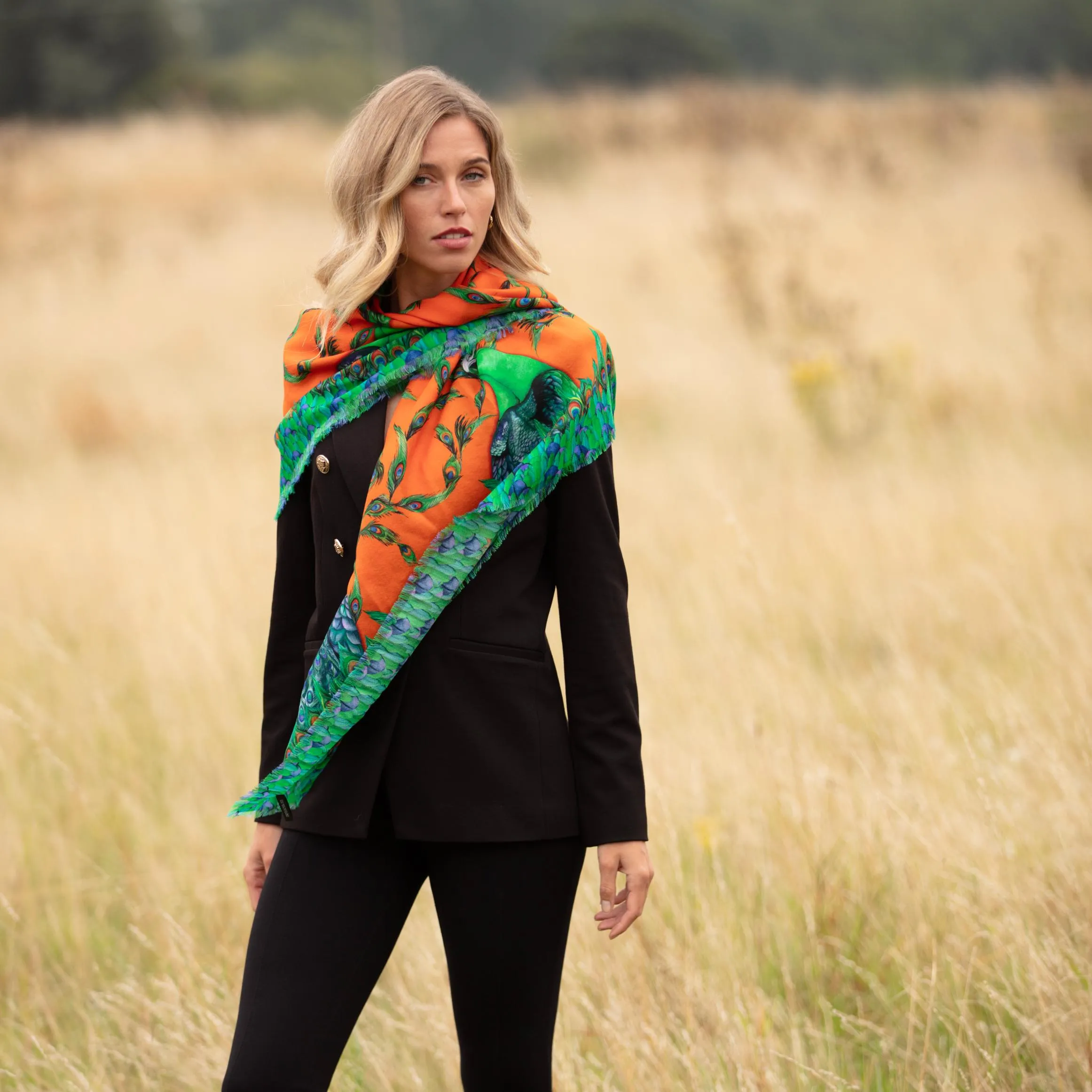 Pluming Marvellous Macarena Orange Wool Silk Shawl