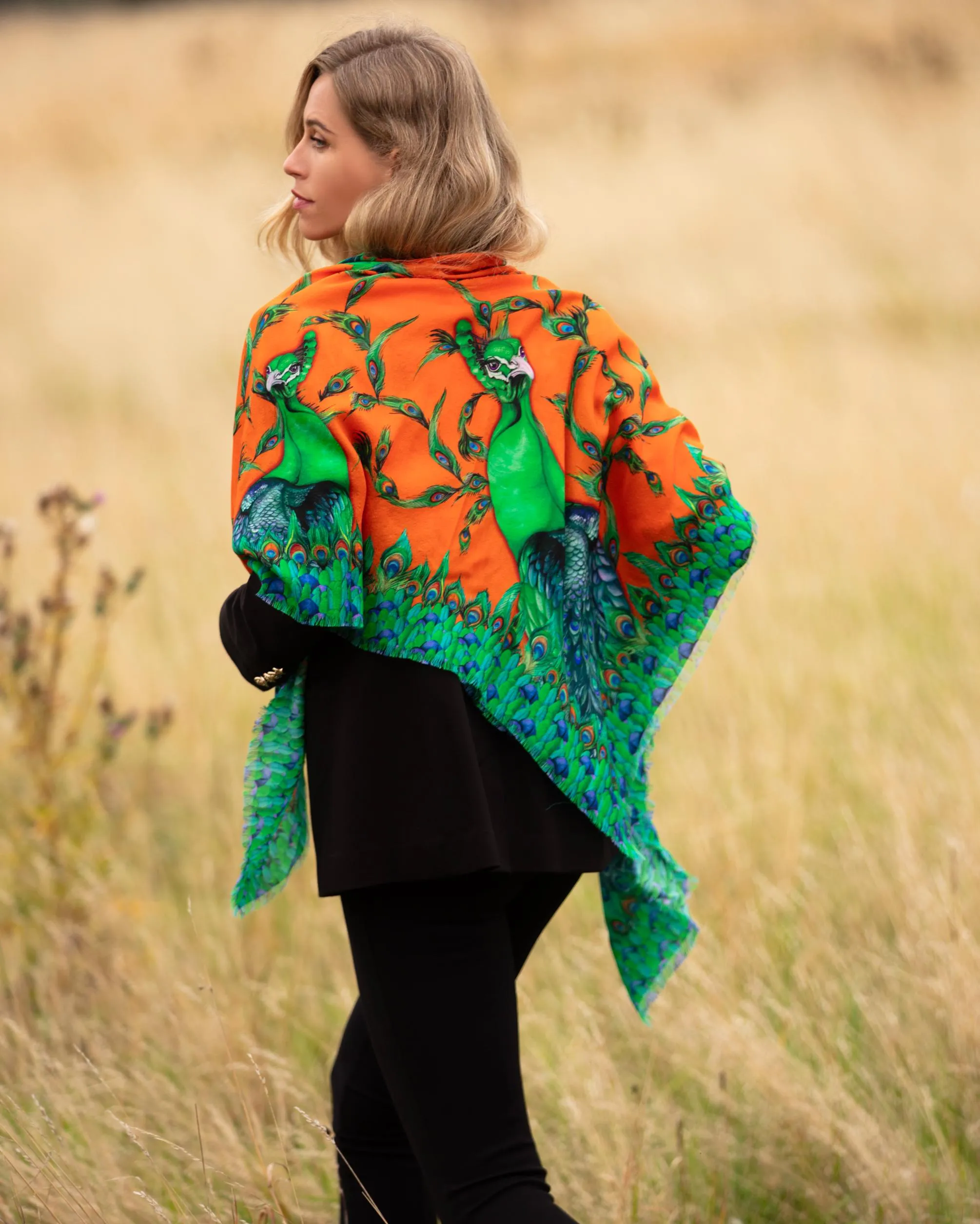 Pluming Marvellous Macarena Orange Wool Silk Shawl