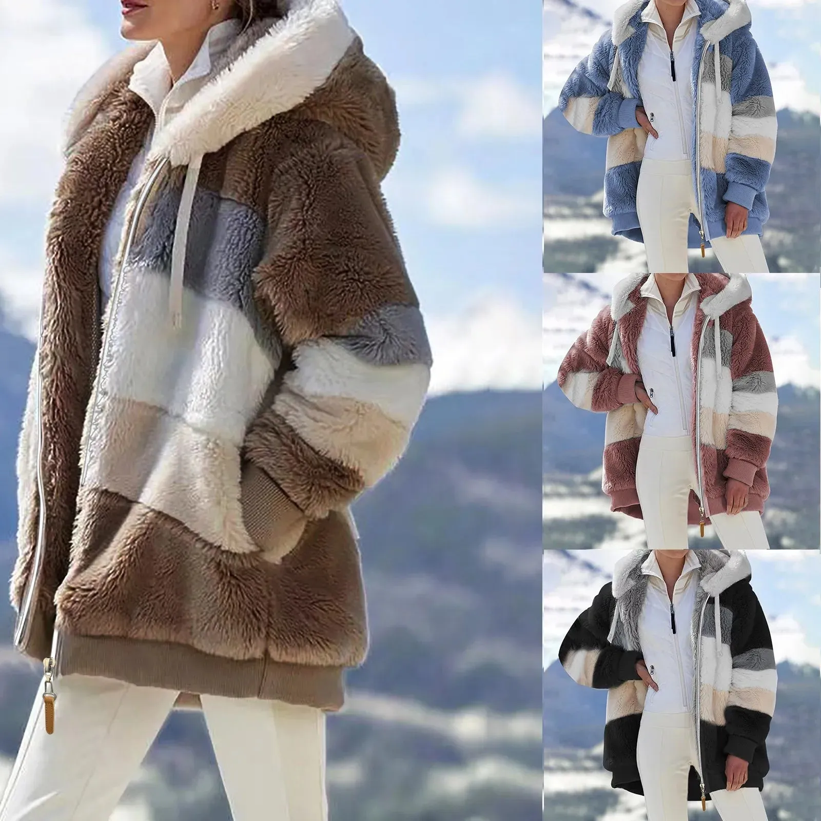 Plus Size Faux Fur Hooded Winter Coat