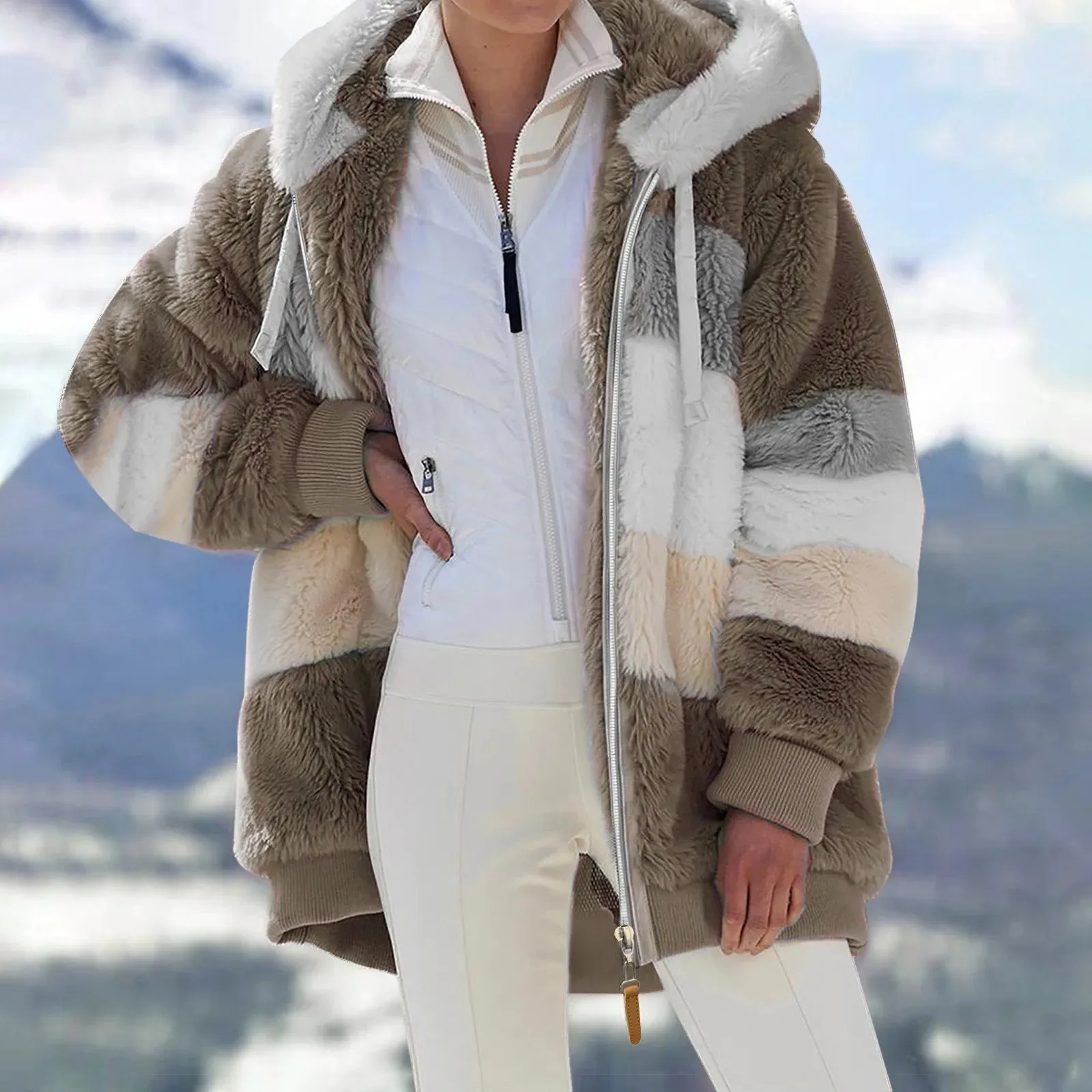 Plus Size Faux Fur Hooded Winter Coat