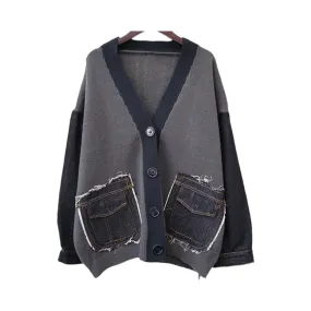 Pre Order:  Denim Patch Pockets Loose Cardigan