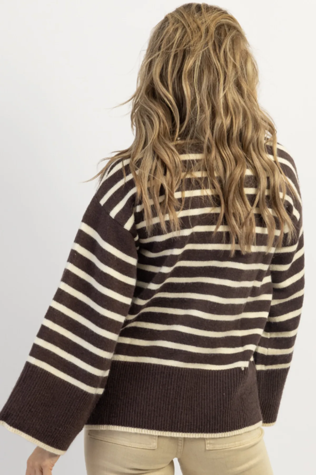 PRESLEY ESPRESSO STRIPE   BELL CARDIGAN