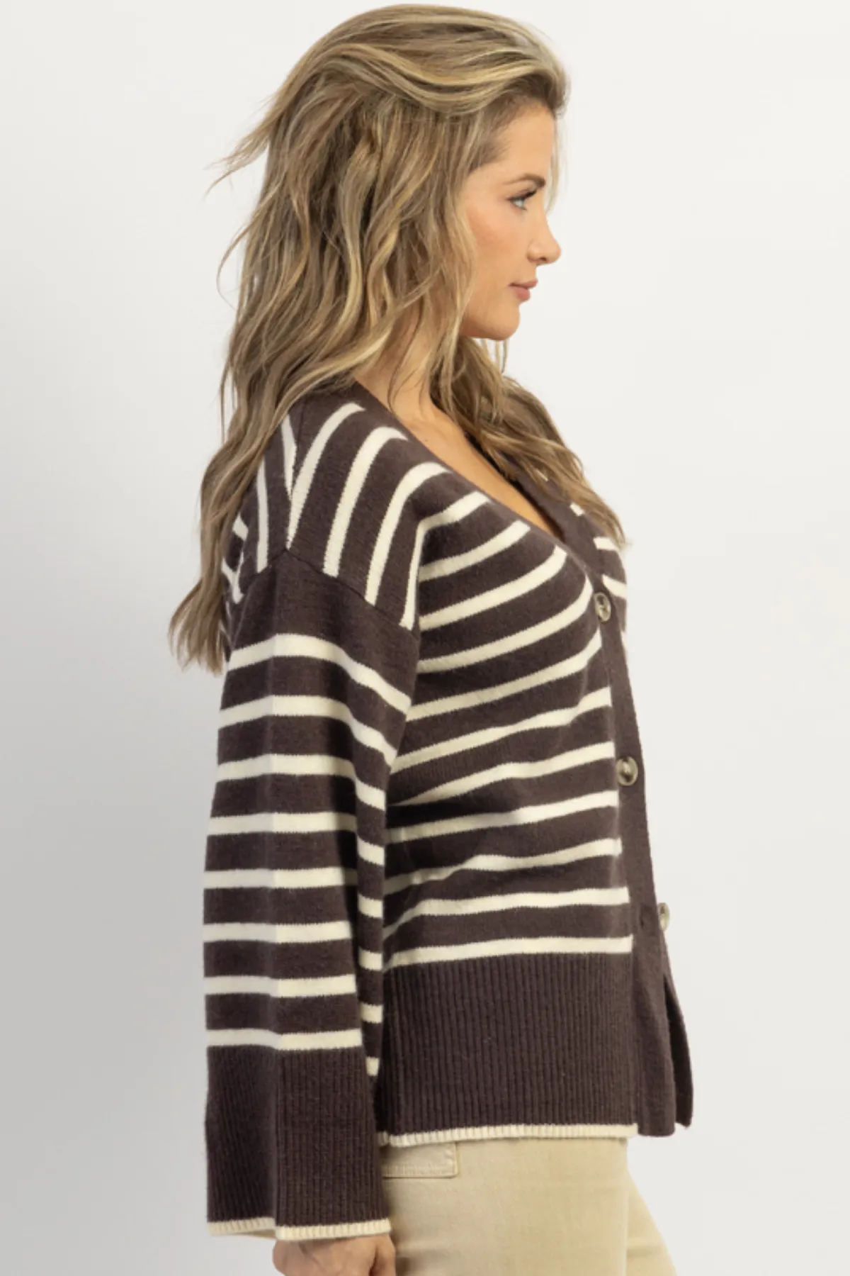 PRESLEY ESPRESSO STRIPE   BELL CARDIGAN