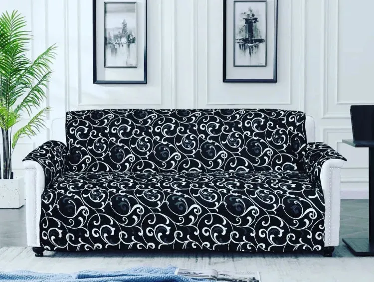 Printed Quilted Sofa Cover - Sofa Coat/Sofa Runner -  (BLACK)