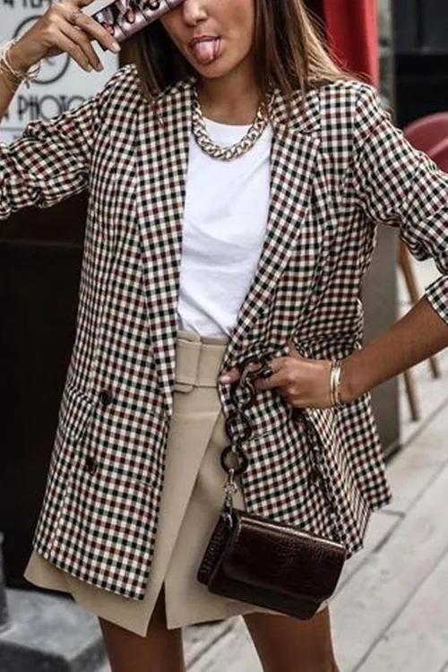 Purpdrank - Plaid Button Long Sleeve Blazer