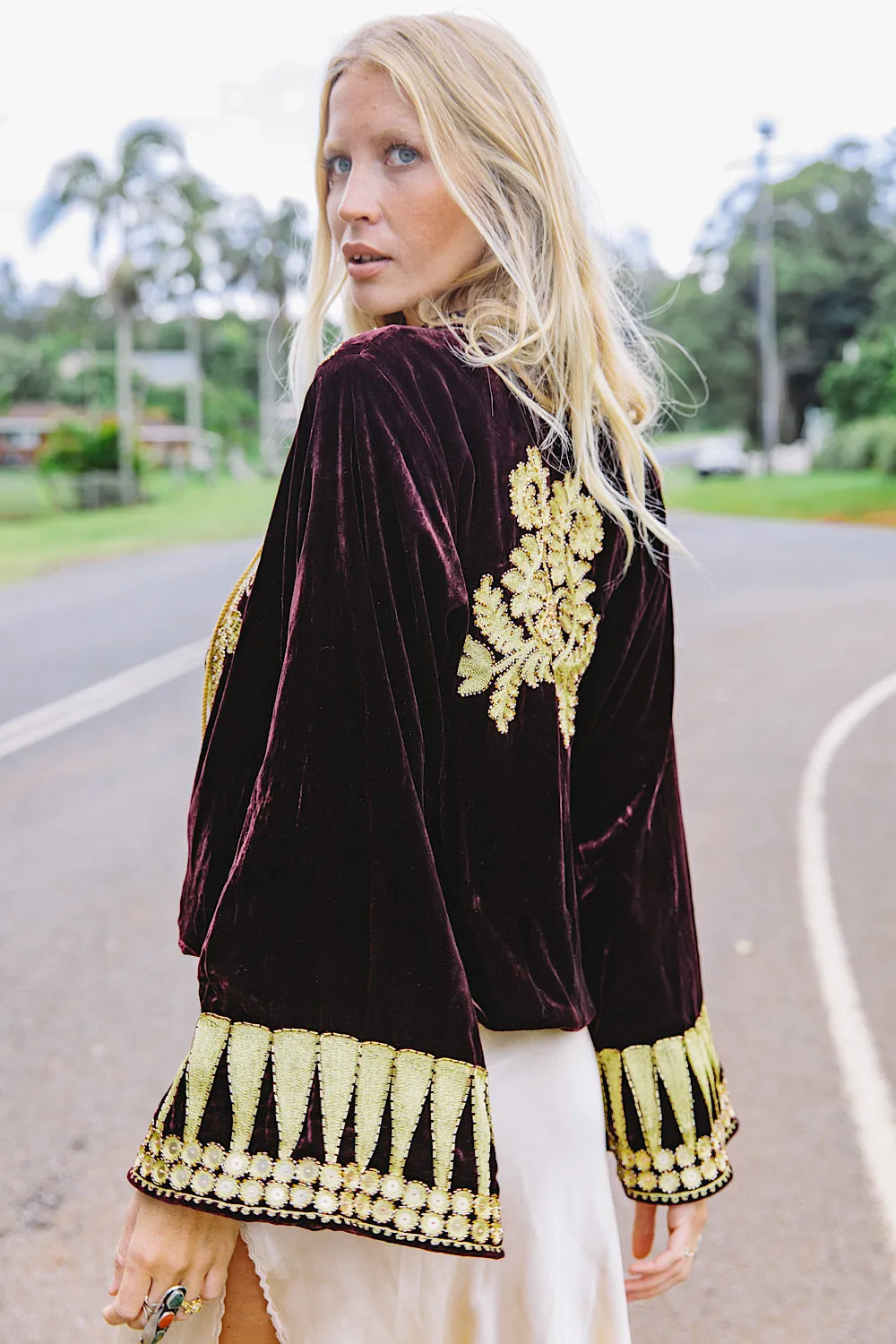 Queen Of Hearts Velvet Jacket - Garnet