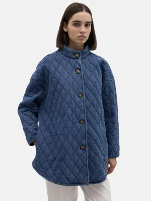 Quilted Denim Coat Medium Blue