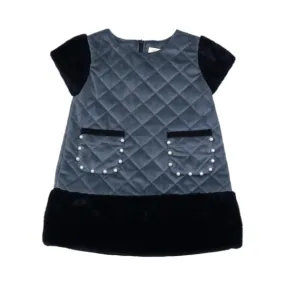 Quilted Dress with Fur Mix - Grey