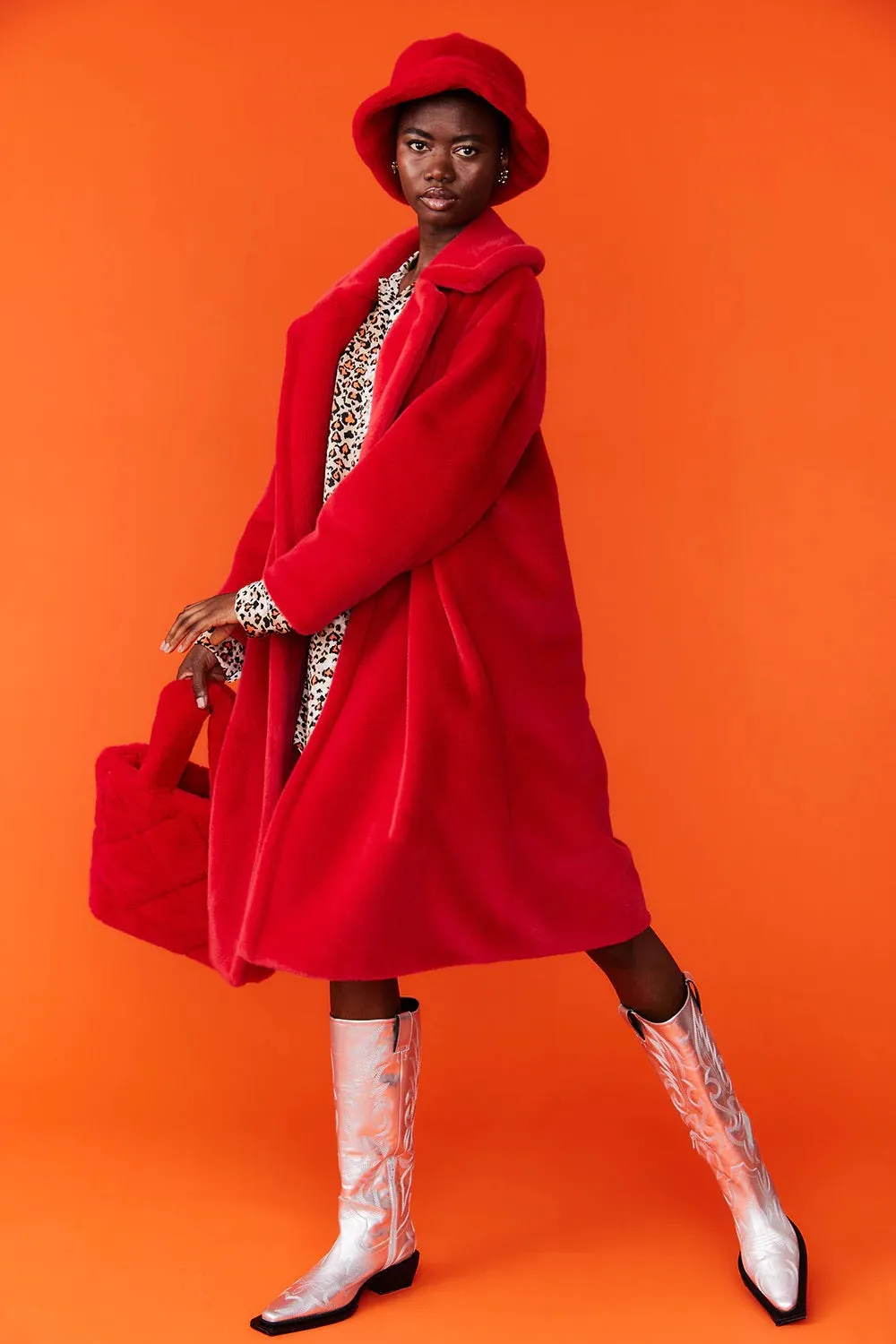 Red Faux Fur Maxi Duchess Coat