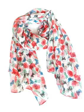 Red Floral Scarf Blue Butterfly