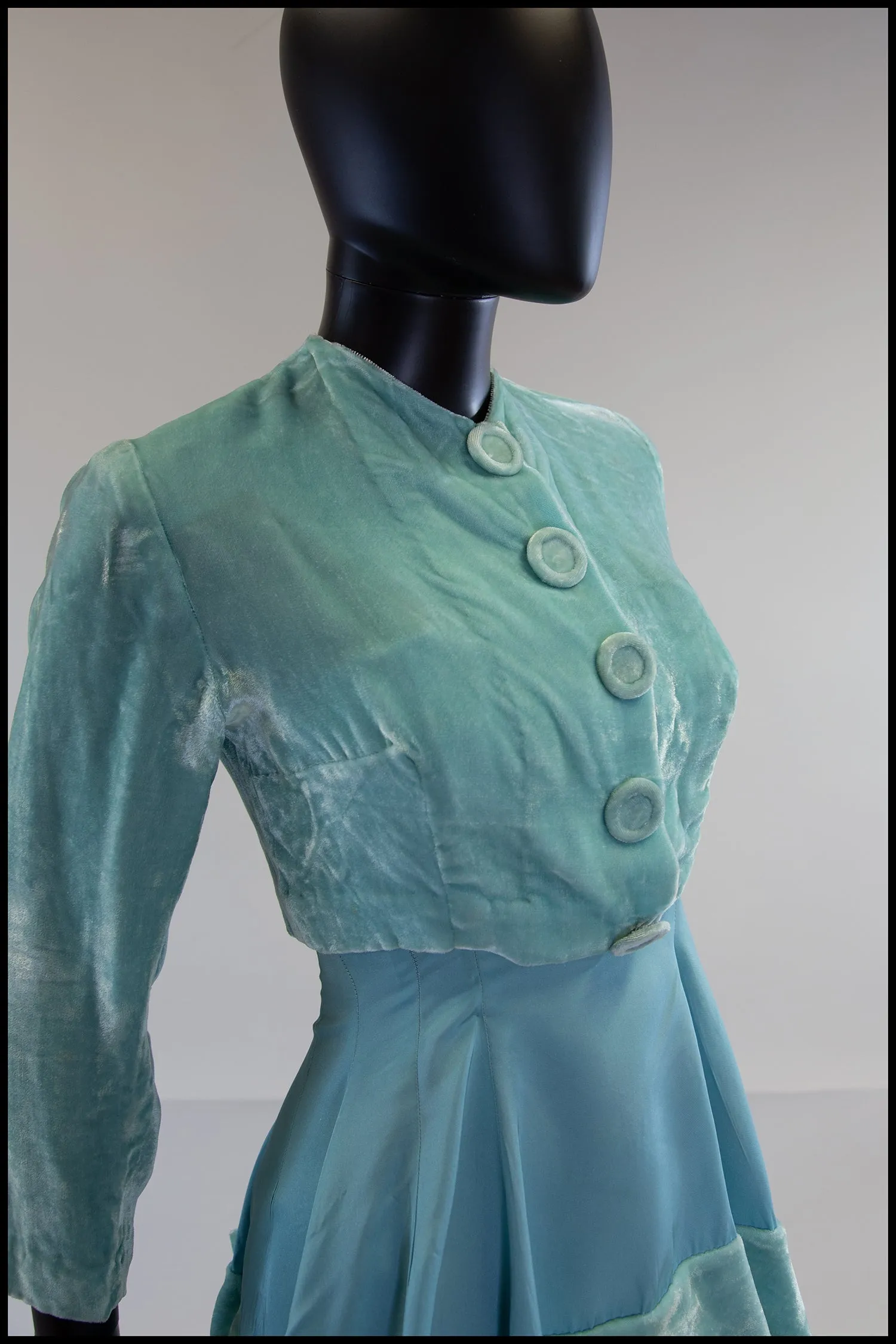 Reserved - Vintage 1940s Eau De NilTaffeta Gown and Bolero