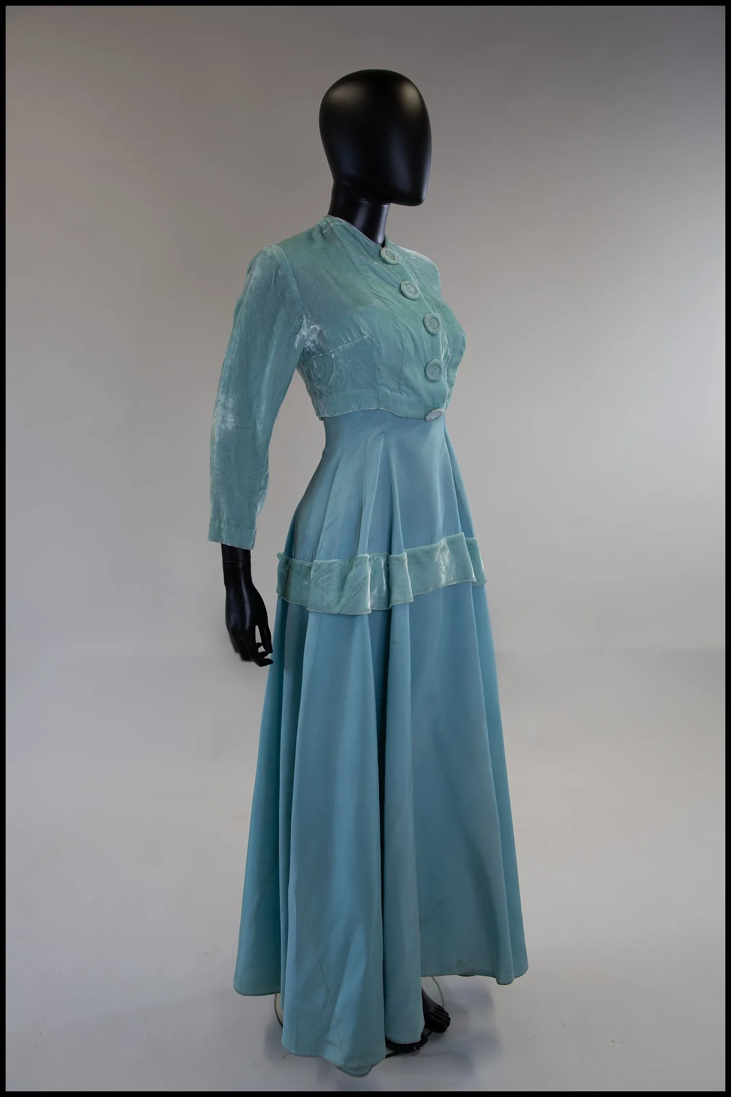 Reserved - Vintage 1940s Eau De NilTaffeta Gown and Bolero