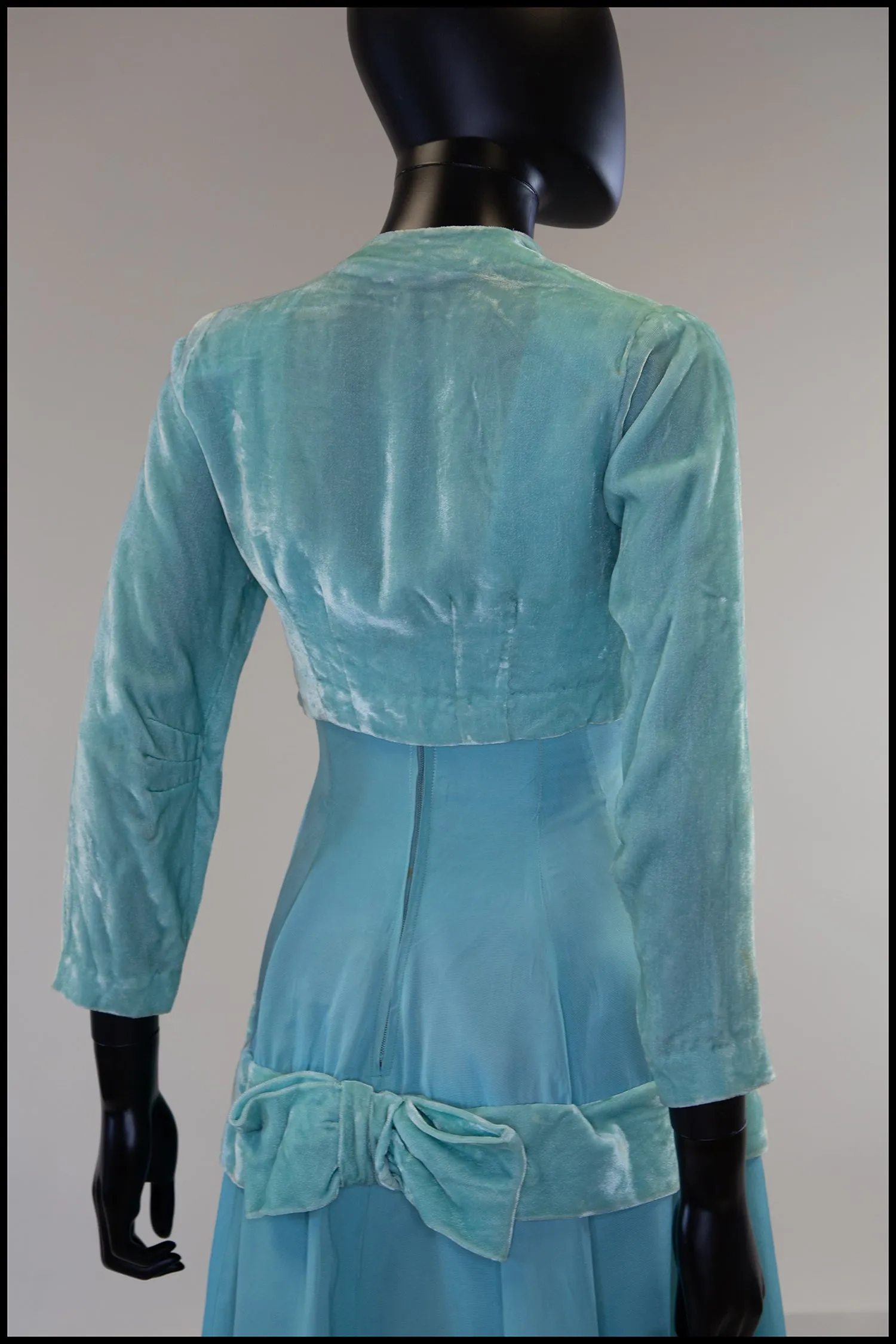 Reserved - Vintage 1940s Eau De NilTaffeta Gown and Bolero