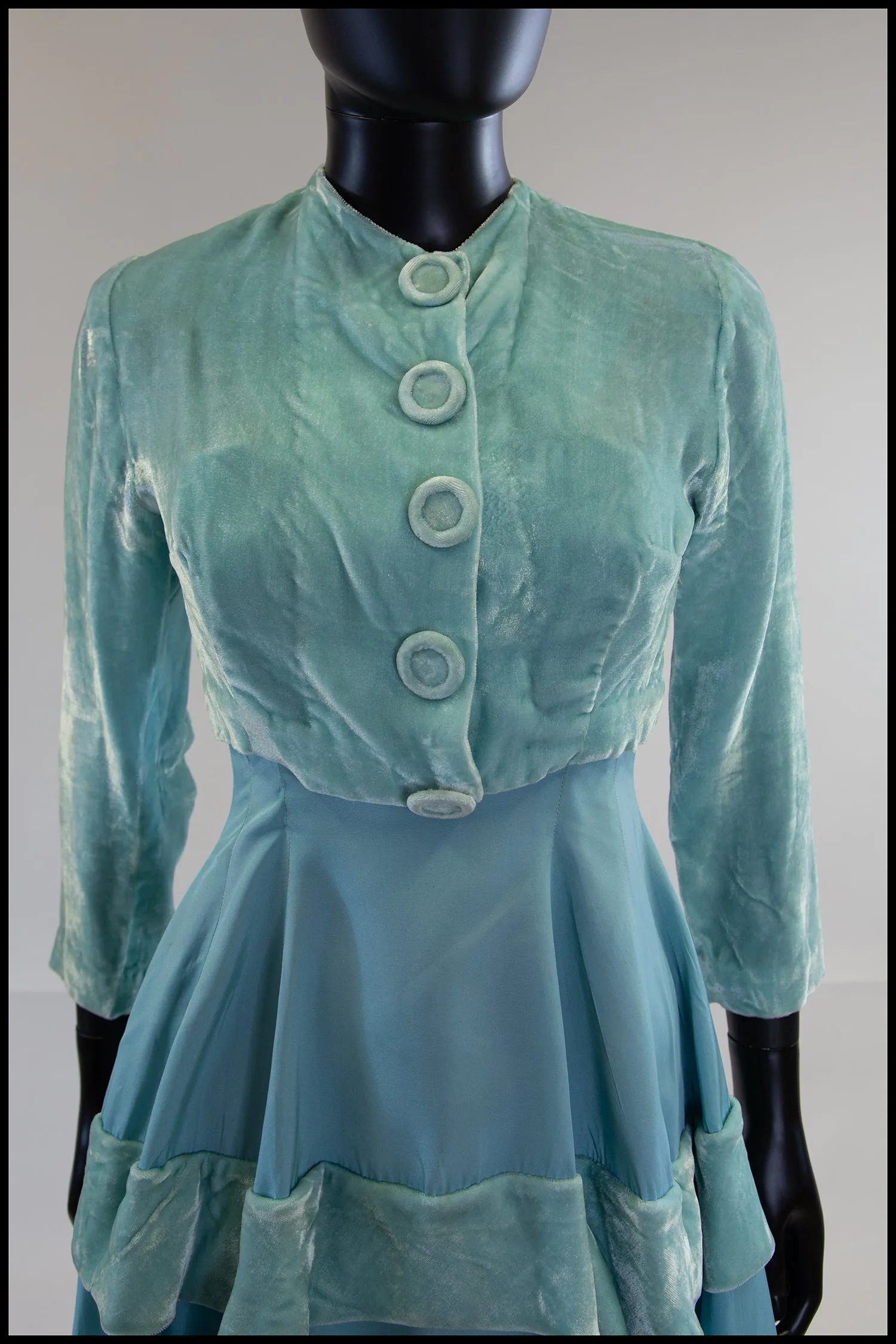 Reserved - Vintage 1940s Eau De NilTaffeta Gown and Bolero