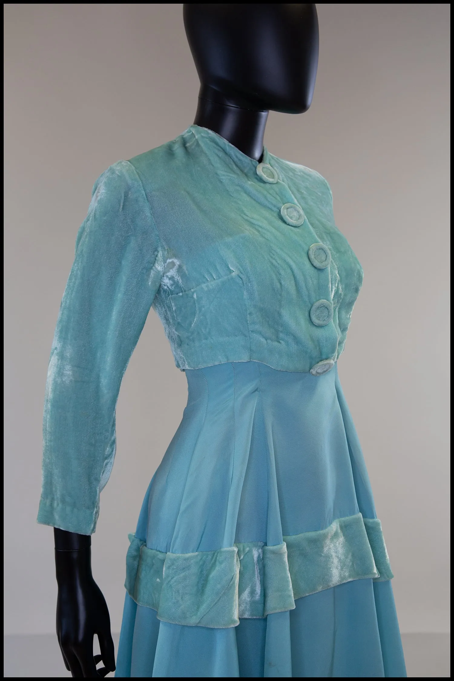 Reserved - Vintage 1940s Eau De NilTaffeta Gown and Bolero