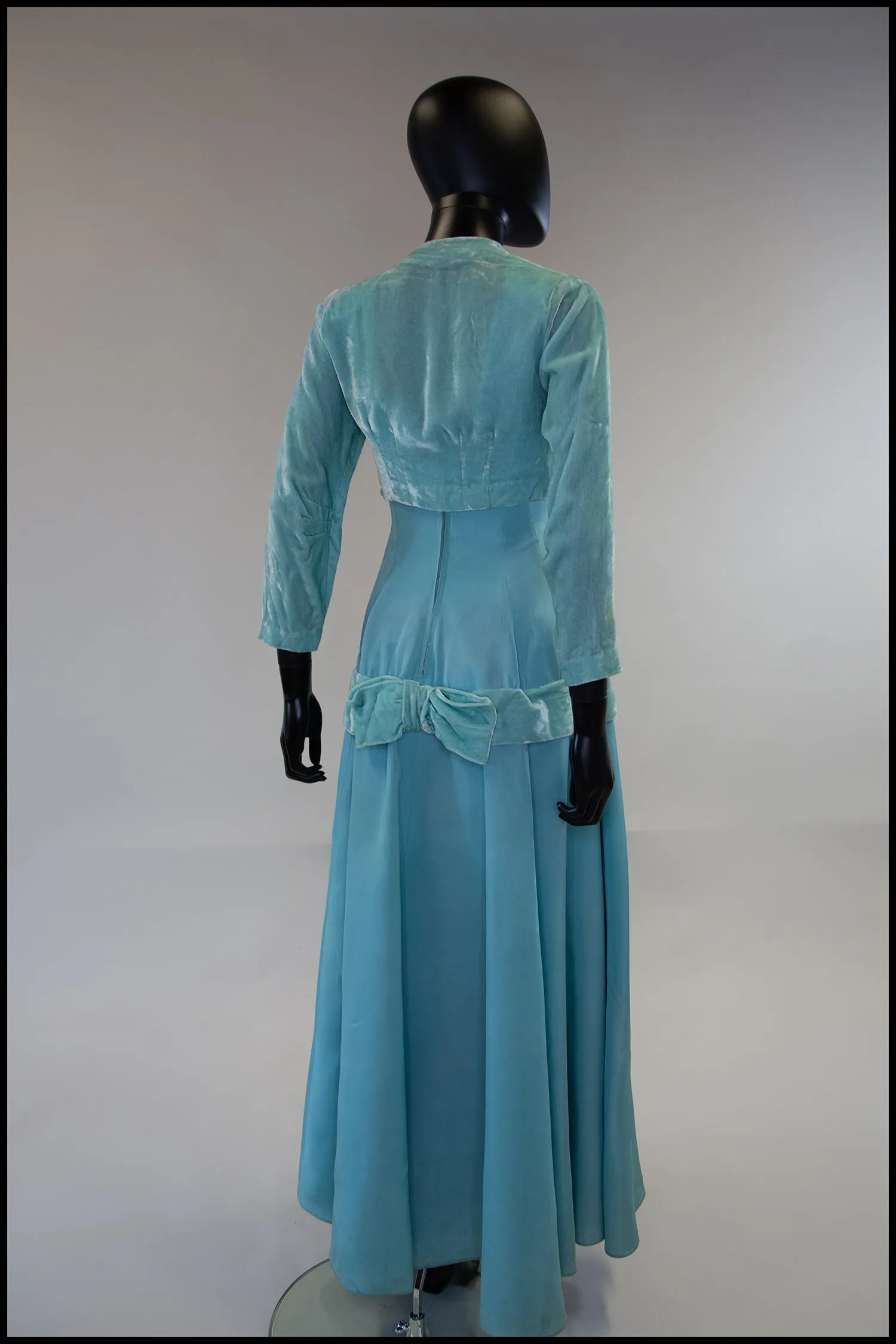 Reserved - Vintage 1940s Eau De NilTaffeta Gown and Bolero