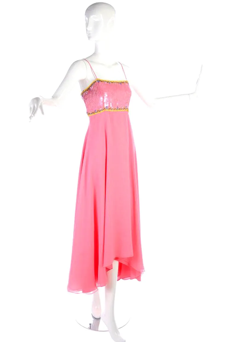 Richilene Pink Chiffon Vintage Dress w/ Beaded Sequined Cropped Jacket