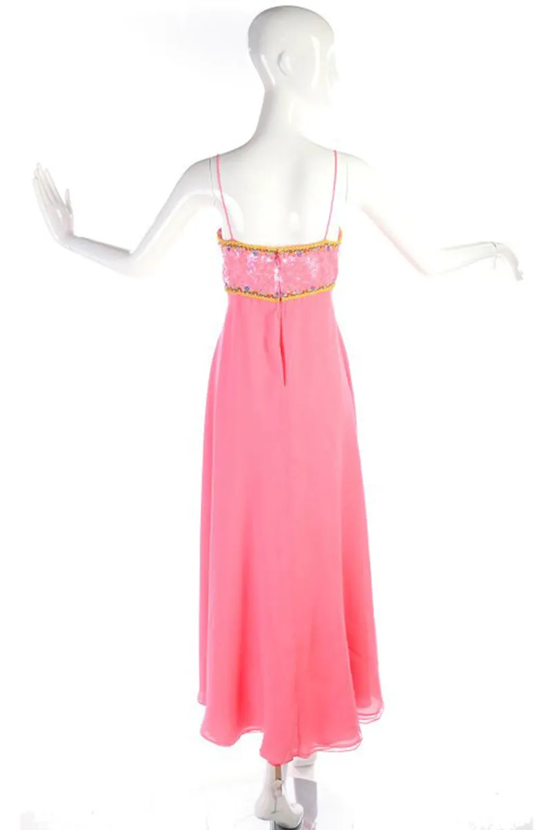 Richilene Pink Chiffon Vintage Dress w/ Beaded Sequined Cropped Jacket