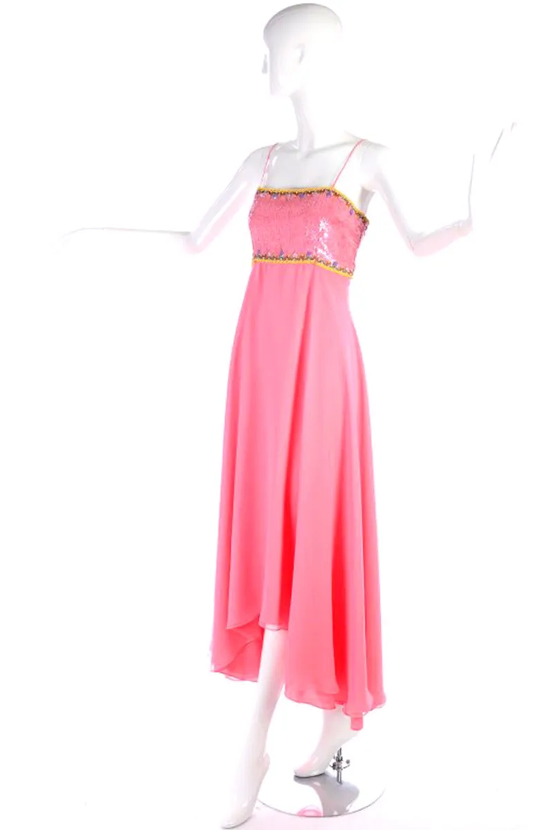 Richilene Pink Chiffon Vintage Dress w/ Beaded Sequined Cropped Jacket