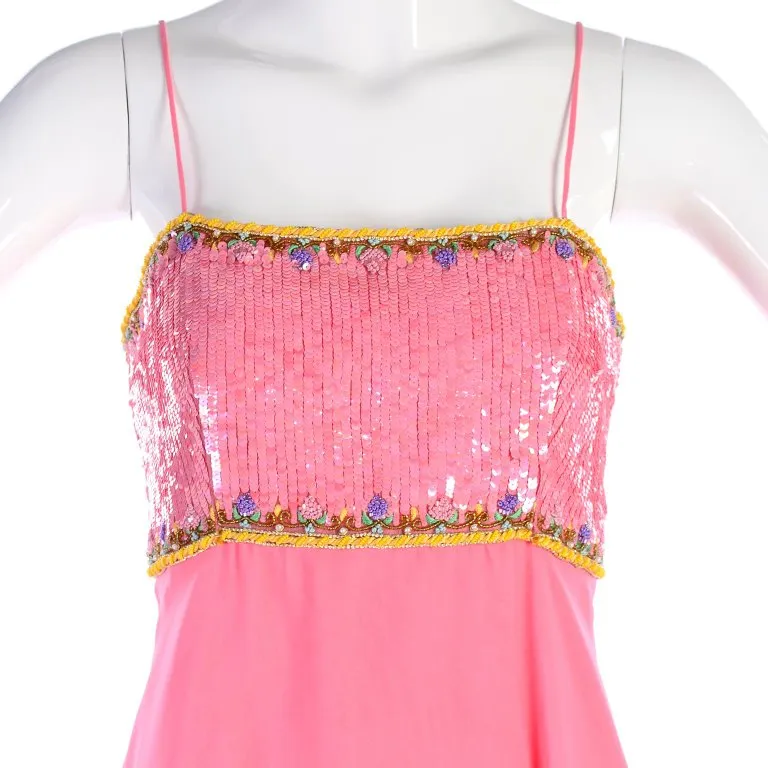 Richilene Pink Chiffon Vintage Dress w/ Beaded Sequined Cropped Jacket