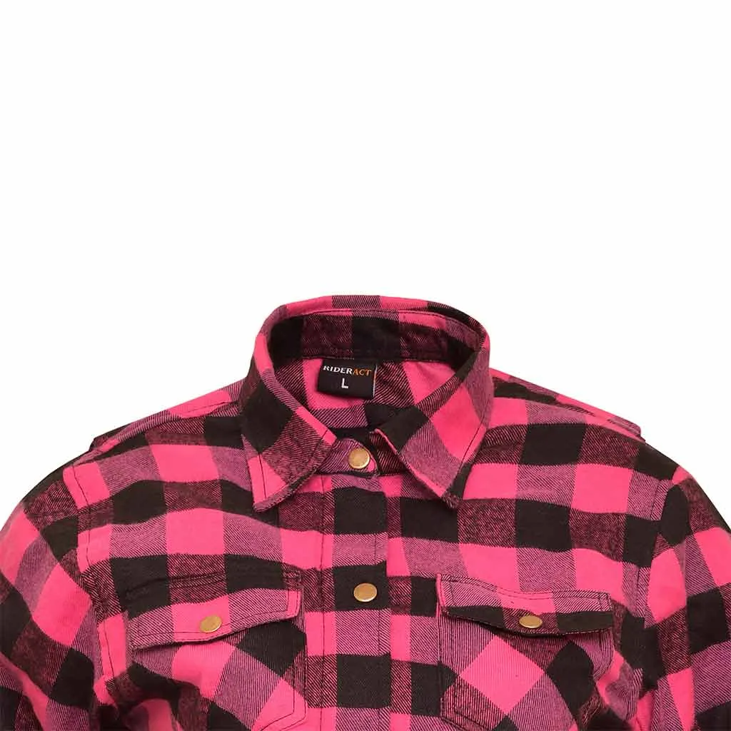 RIDERACT® Women's Reinforced Flannel Shirt Road Series Pink