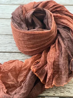 Rust Cotton Crinkle Scarf - Rust Brown - Panelled - Ombre