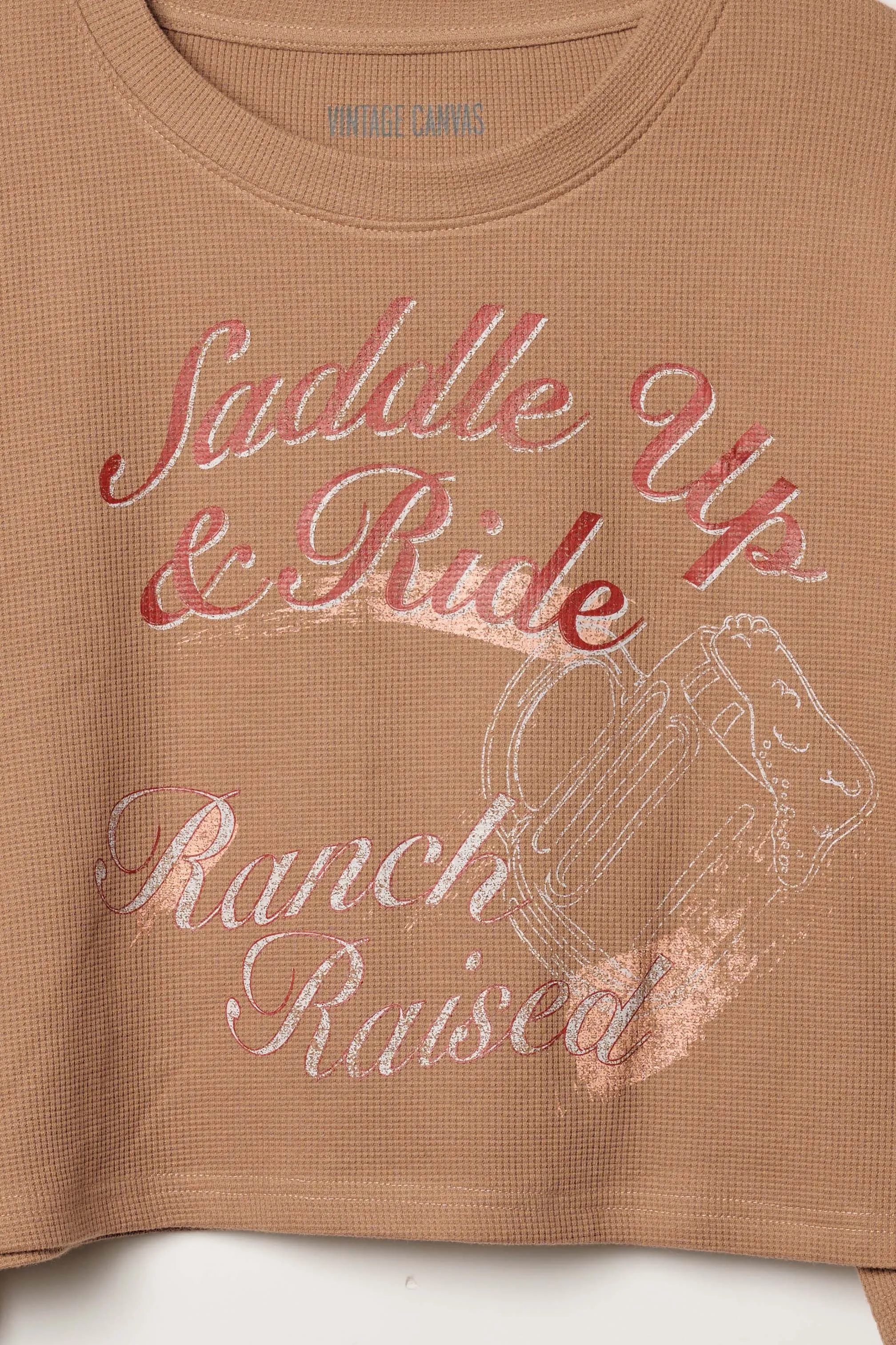 Saddle Up & Ride Cropped Thermal Graphic Top