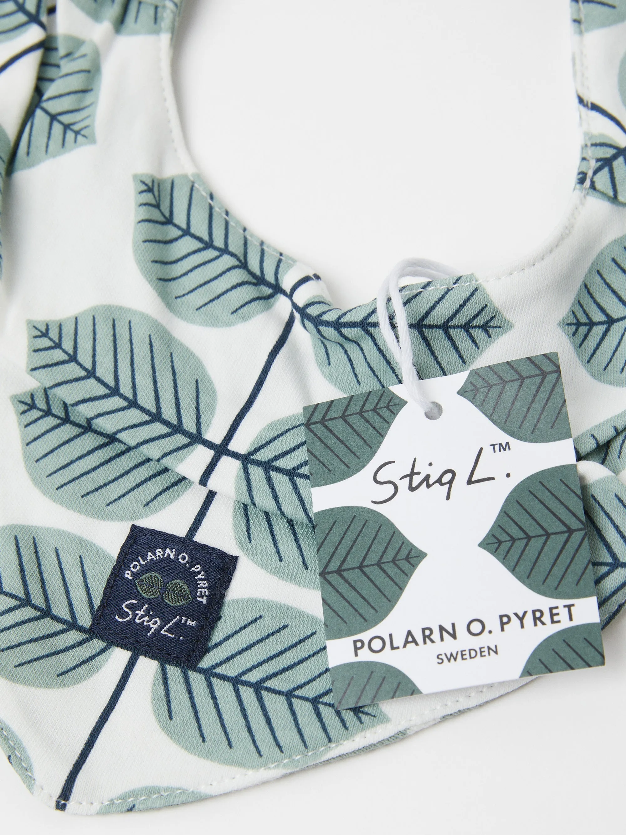 Scandi Leaf Print Baby Bib