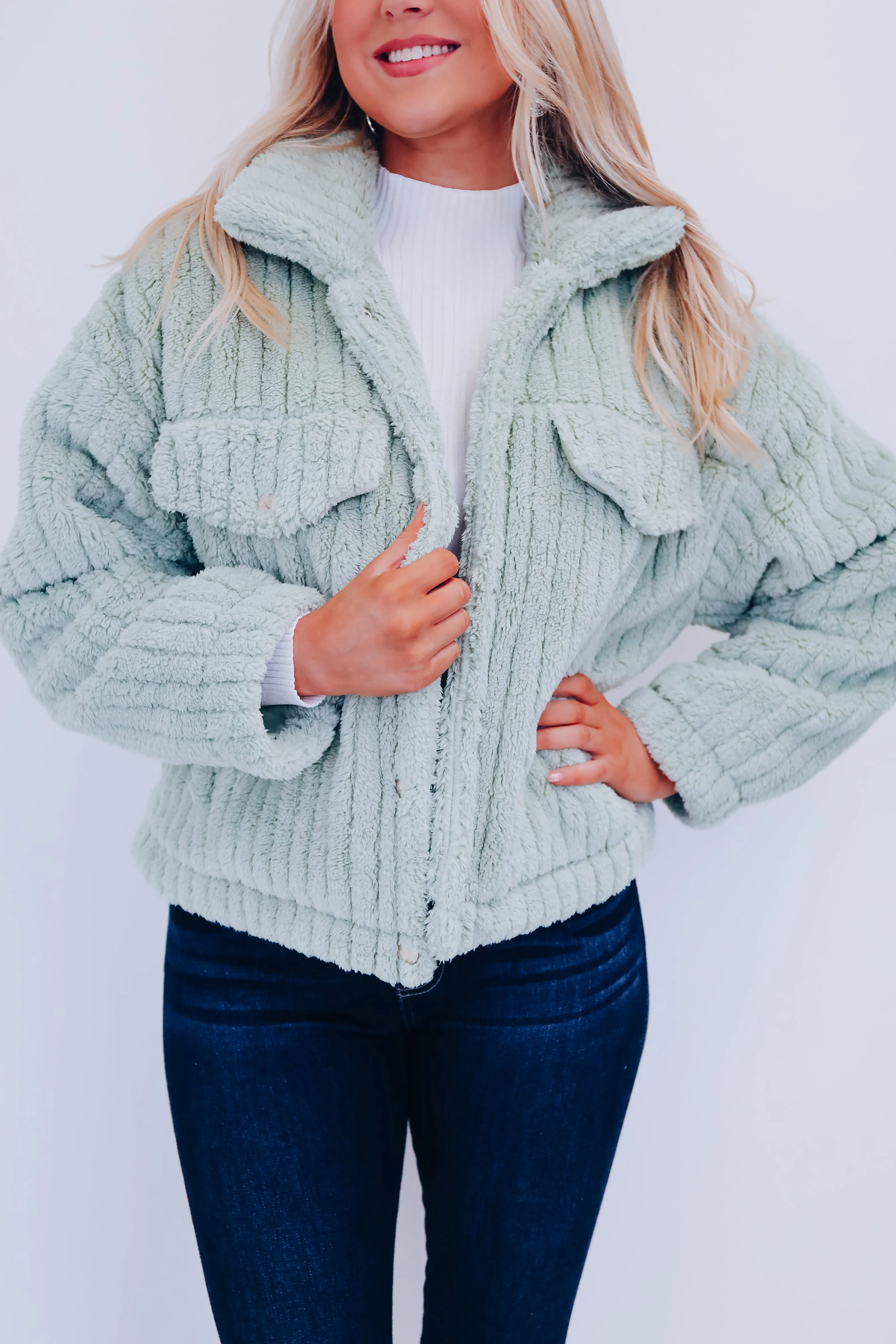 Sheridan Faux Fur Cropped Jacket - Sage