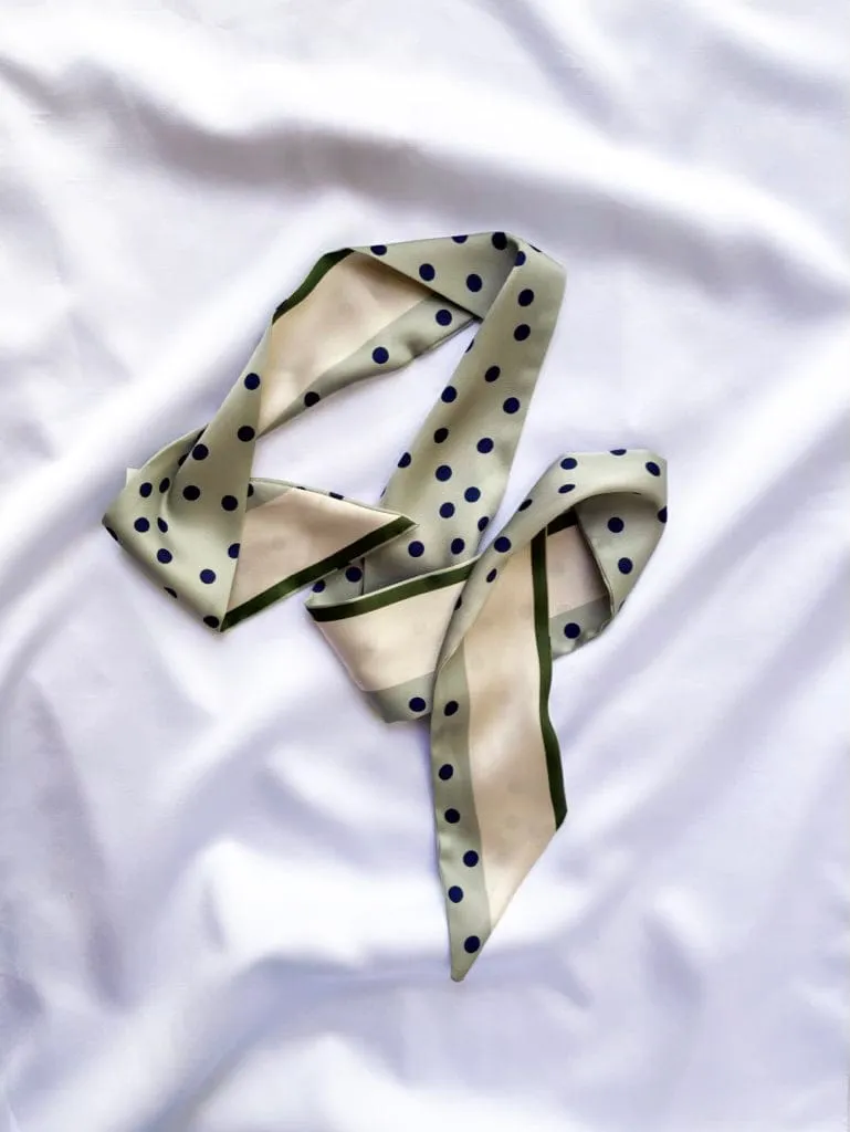 Skinny Scarf - Dot Scarf - Neck Scarf - Bone Olive Stripe