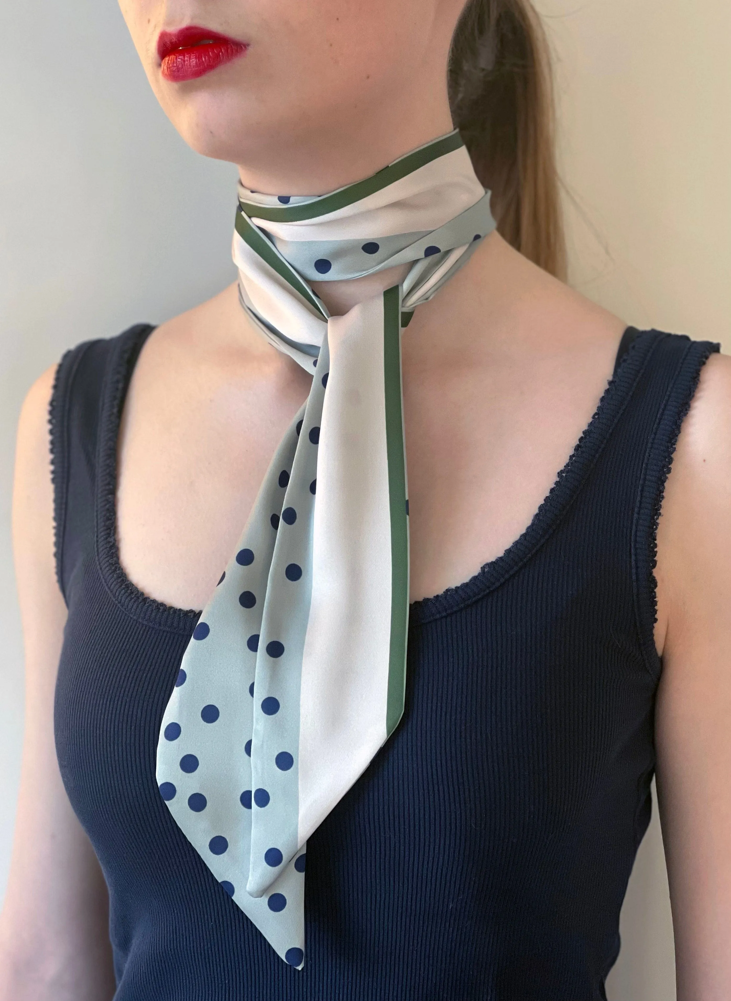 Skinny Scarf - Dot Scarf - Neck Scarf - Bone Olive Stripe