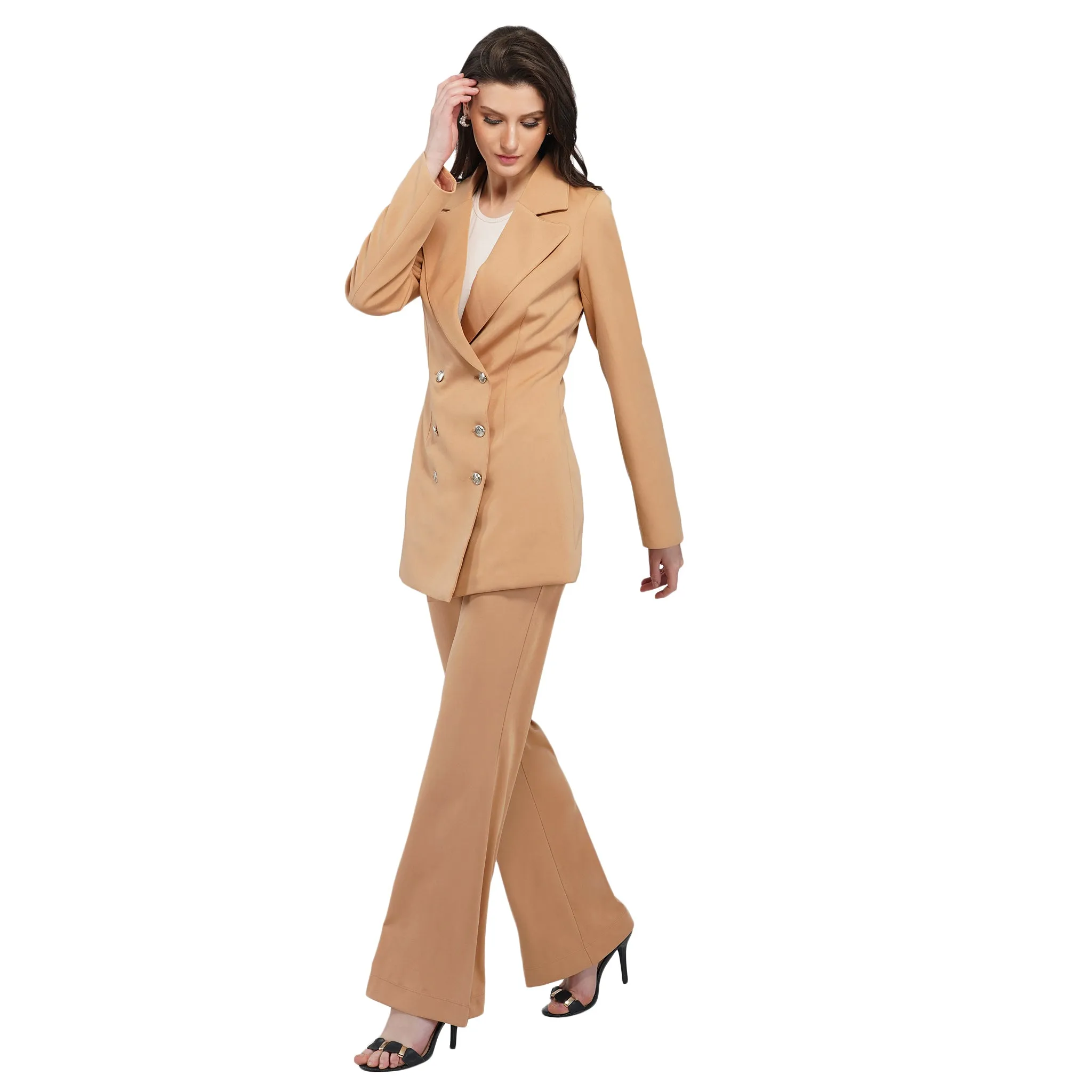 SLAY. Women's Beige Tuxedo Blazer Pant Co-ord Set