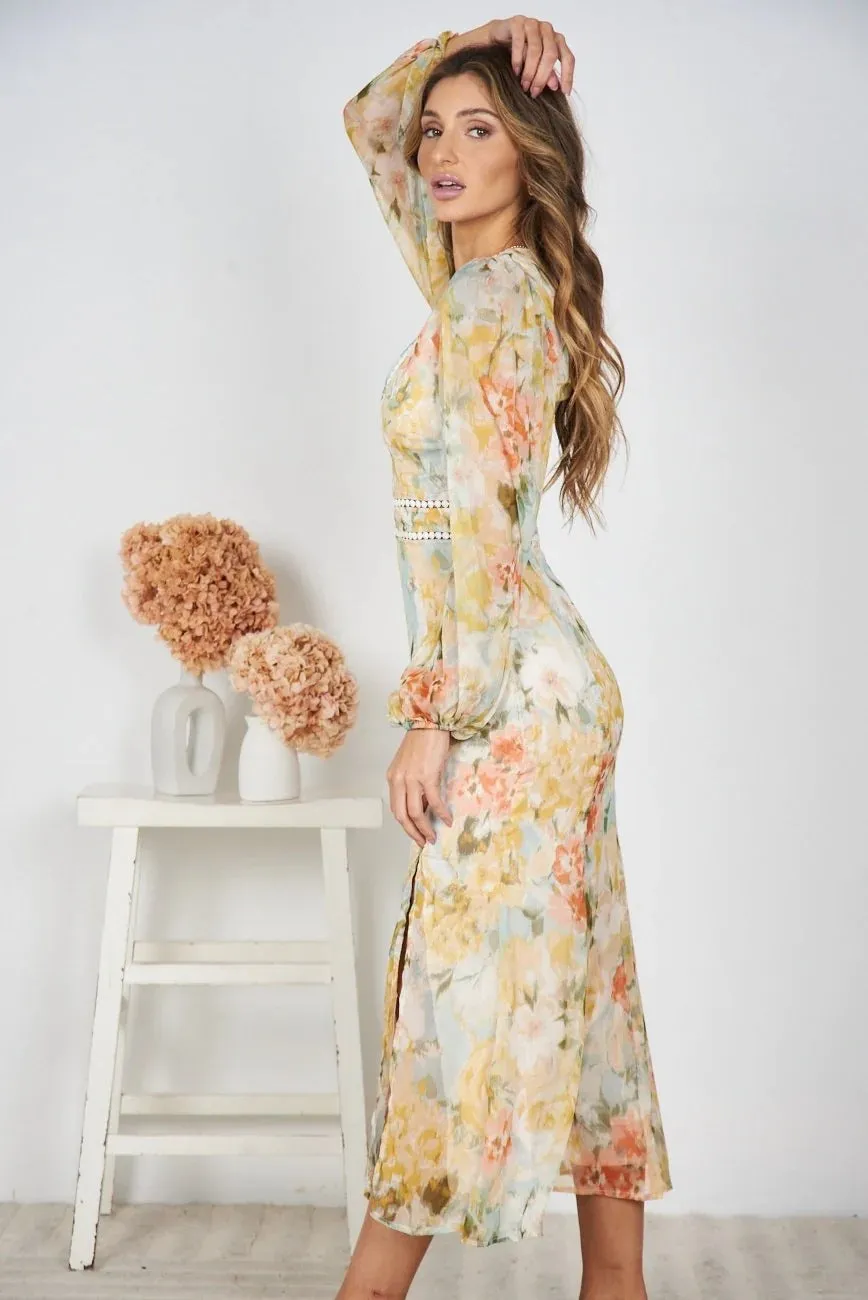 Slim Printed Floral Spring Maxi Dress