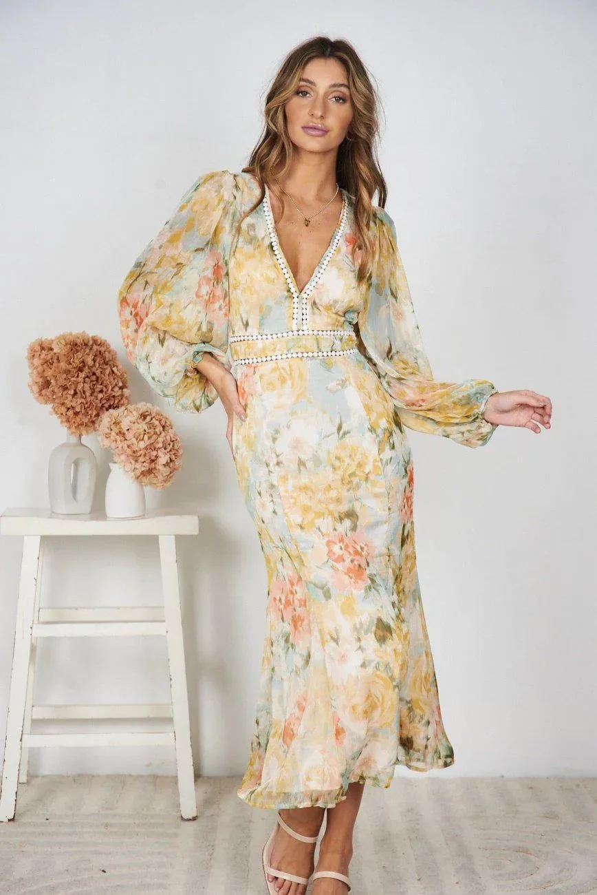 Slim Printed Floral Spring Maxi Dress