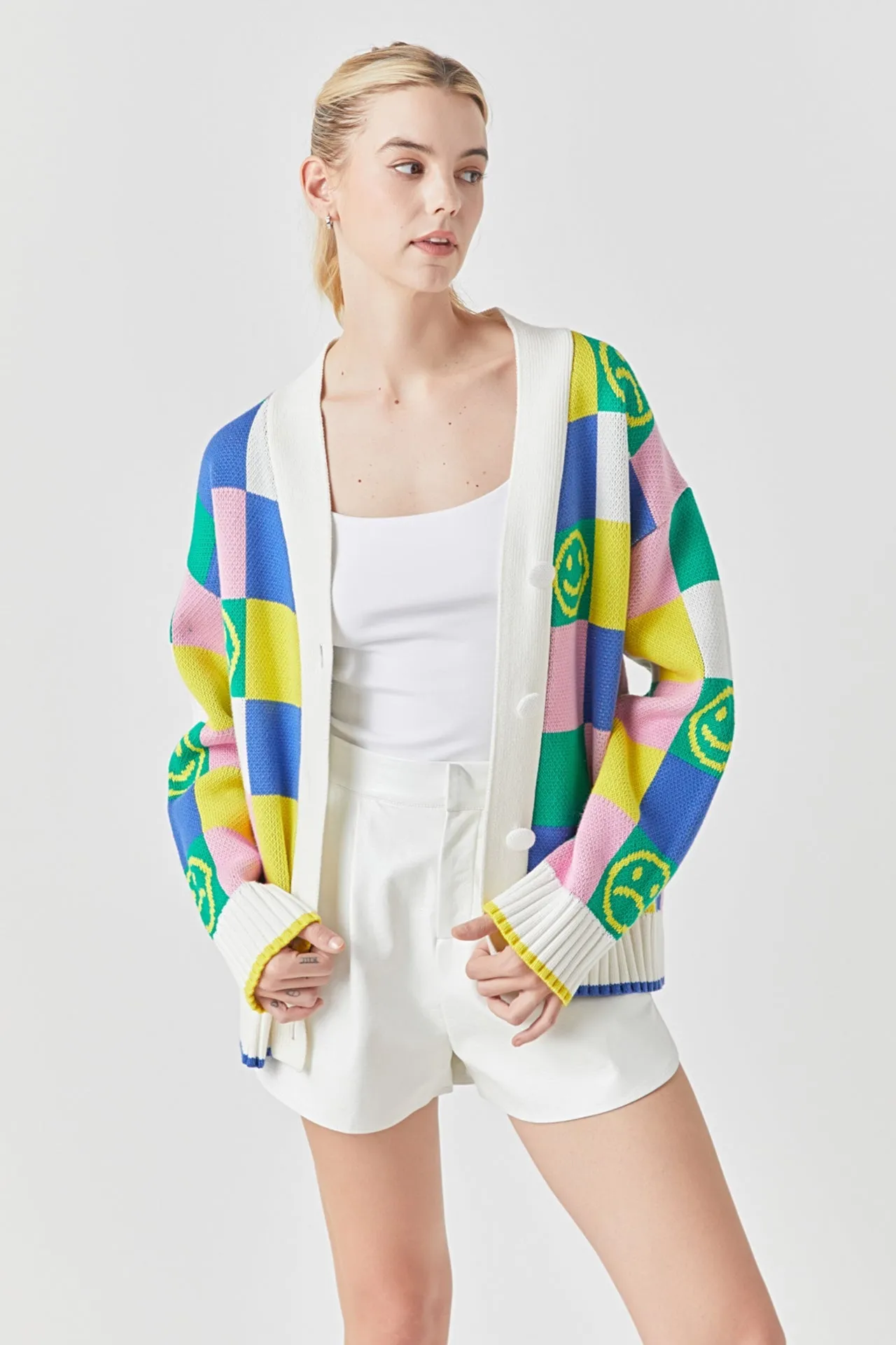 Smiley Colorblock Knit Cardigan