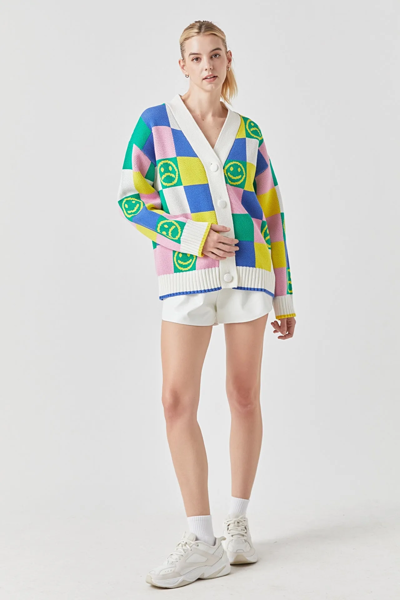 Smiley Colorblock Knit Cardigan