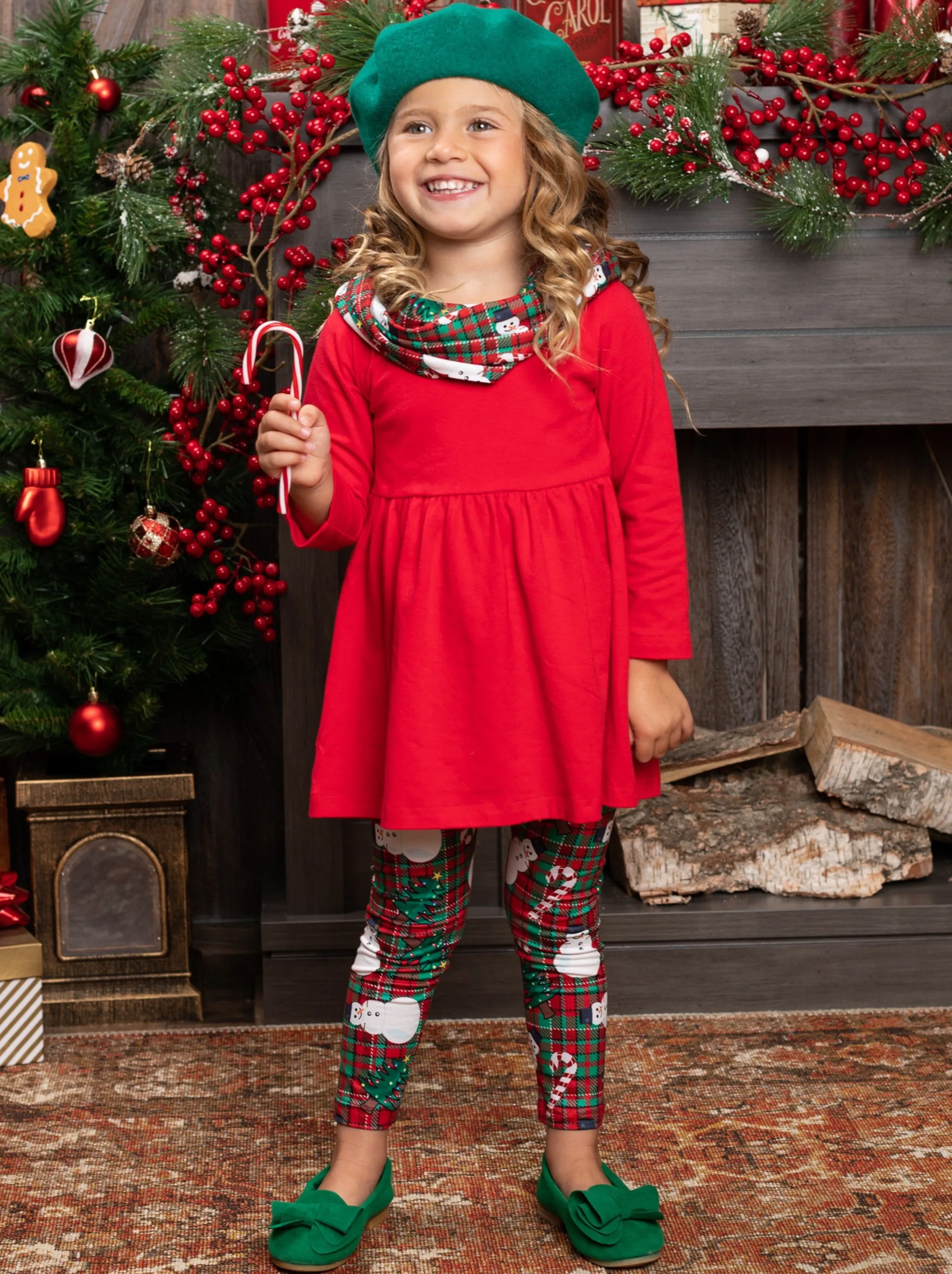 Snowmen and Candy Canes Tunic, Scarf and Legging Set