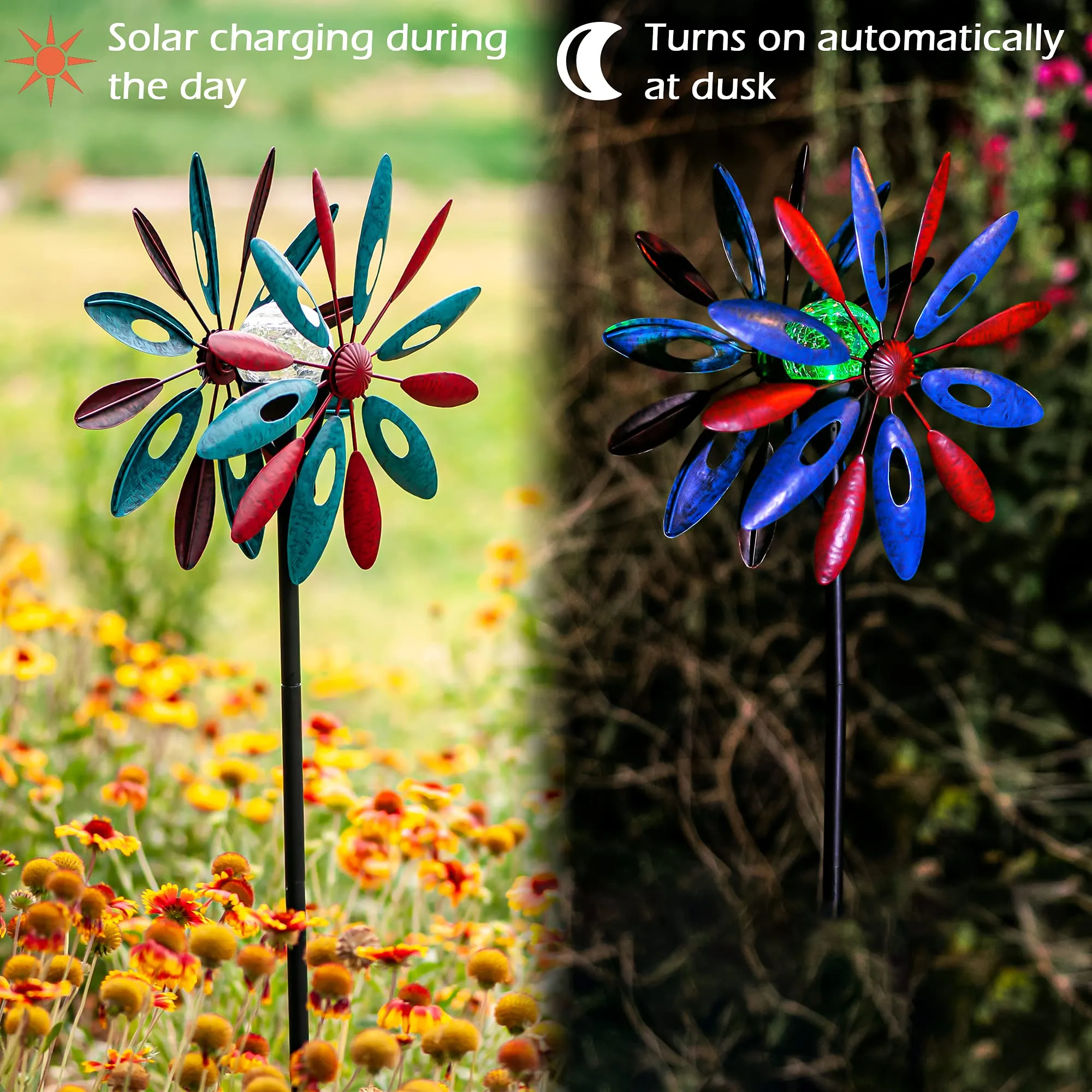 Solar Wind Spinner Solstice 75in Multi-Color Seasonal LED Lighting Solar Powered Glass