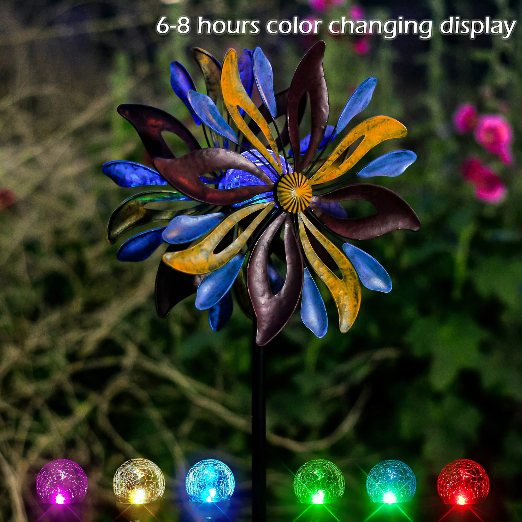 Solar Wind Spinner Venetian 75in Multi-Color Seasonal LED Lighting Solar Powered Glass