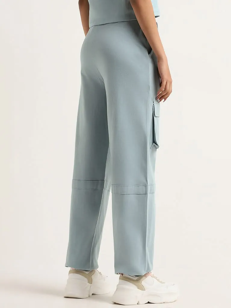 Studiofit Blue Cotton Cargo-Style Track Pants