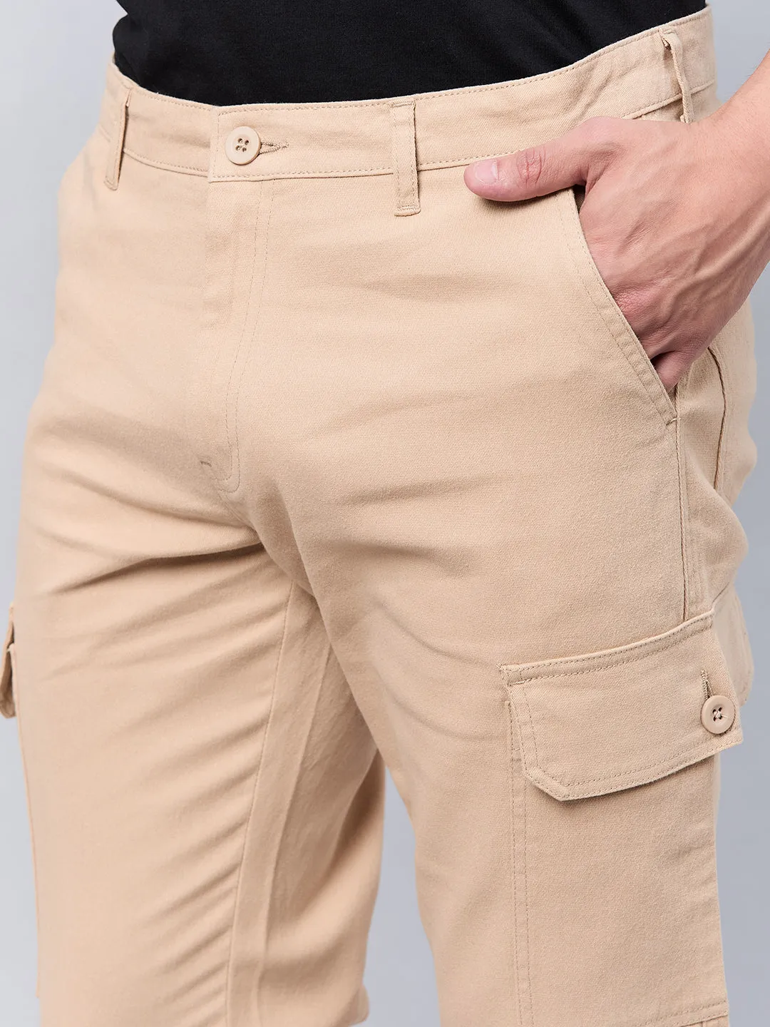 Style Quotient Men Beige Stretchable Cargo Trouser