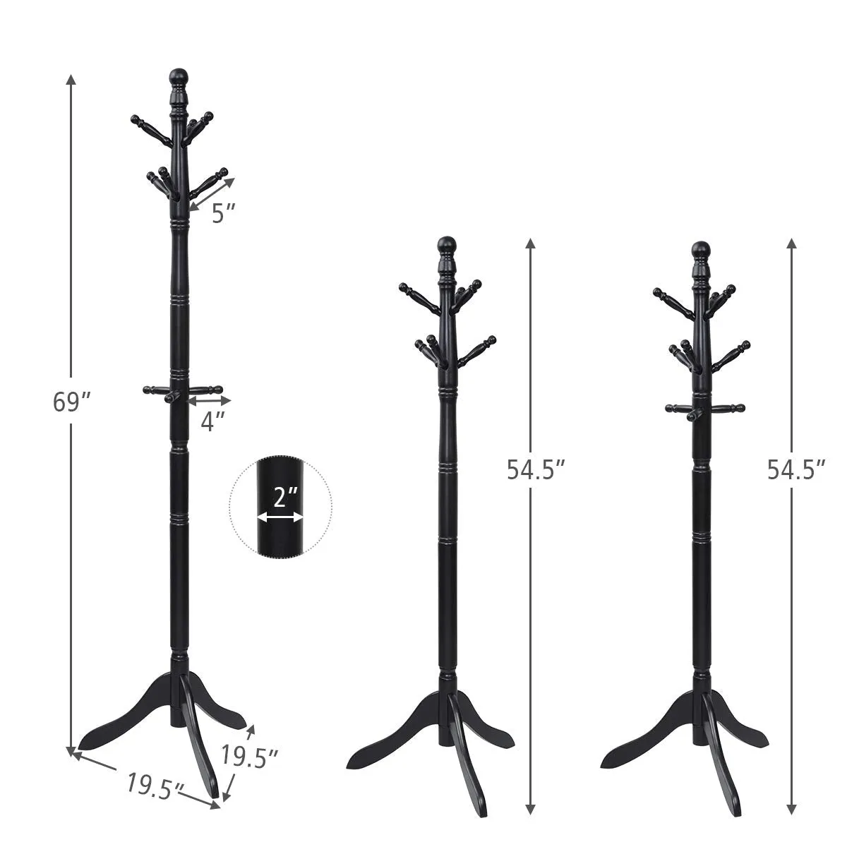 Tangkula Wood Coat Rack, Entryway Height Adjustable Coat Satnd with 9 Hooks & Stable Tri-Legged Base