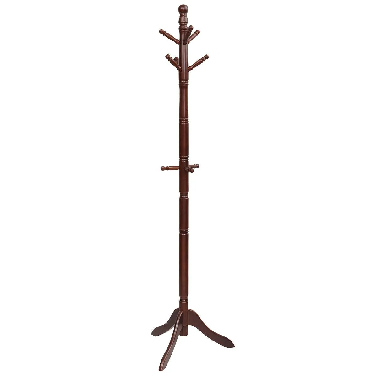 Tangkula Wood Coat Rack, Entryway Height Adjustable Coat Satnd with 9 Hooks & Stable Tri-Legged Base