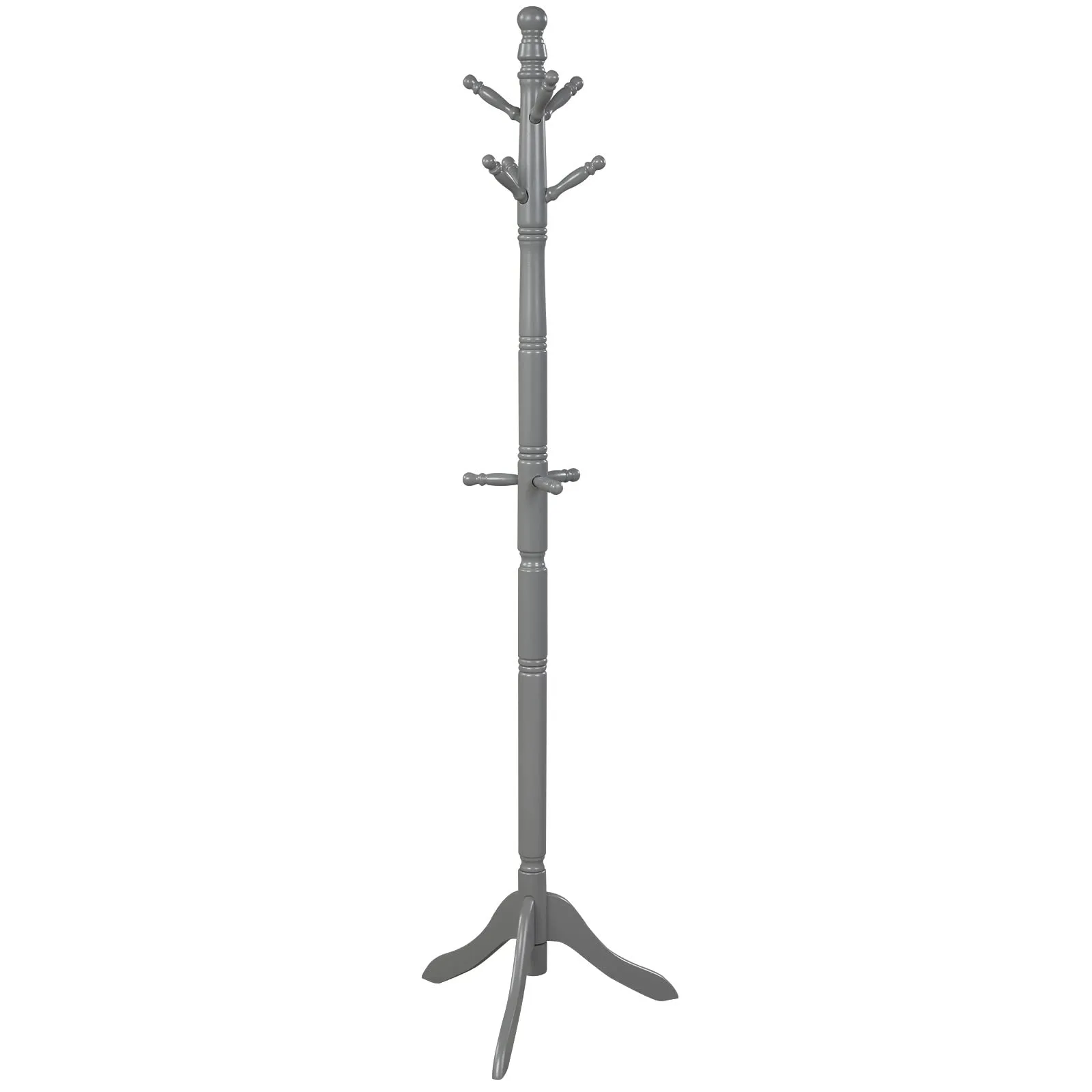 Tangkula Wood Coat Rack, Entryway Height Adjustable Coat Satnd with 9 Hooks & Stable Tri-Legged Base