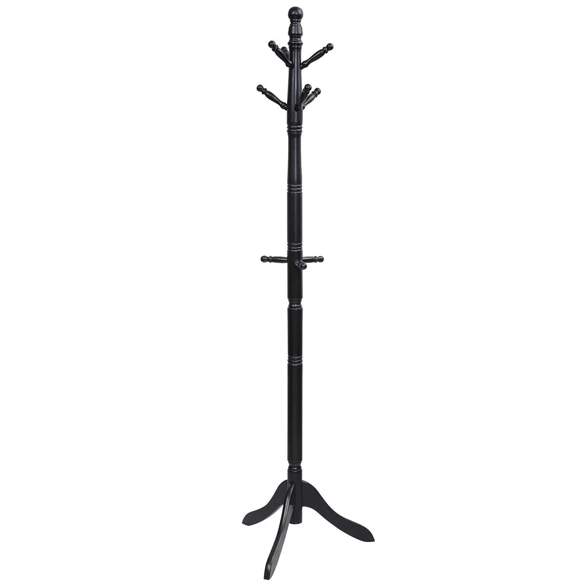 Tangkula Wood Coat Rack, Entryway Height Adjustable Coat Satnd with 9 Hooks & Stable Tri-Legged Base